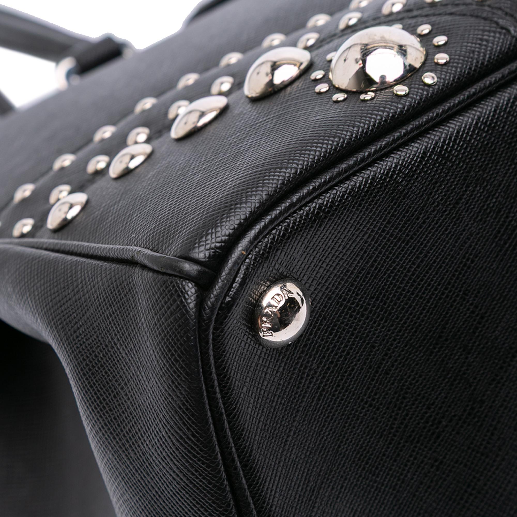 Prada Saffiano Turnlock Double Zip Studded Tote