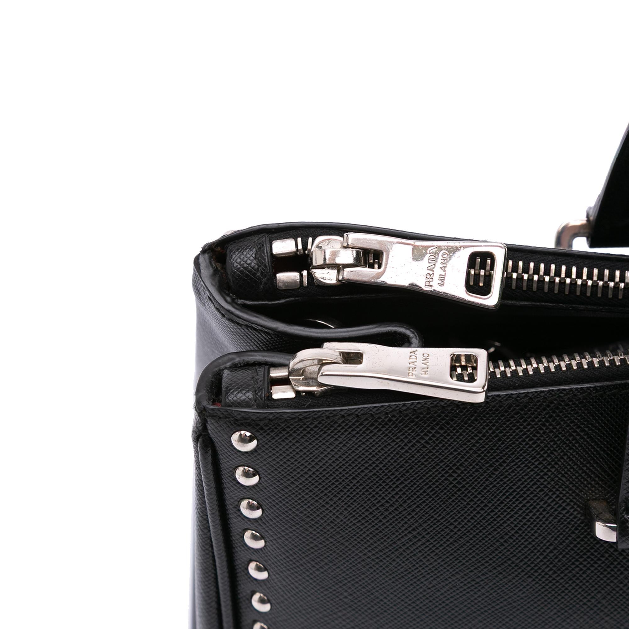 Prada Saffiano Turnlock Double Zip Studded Tote