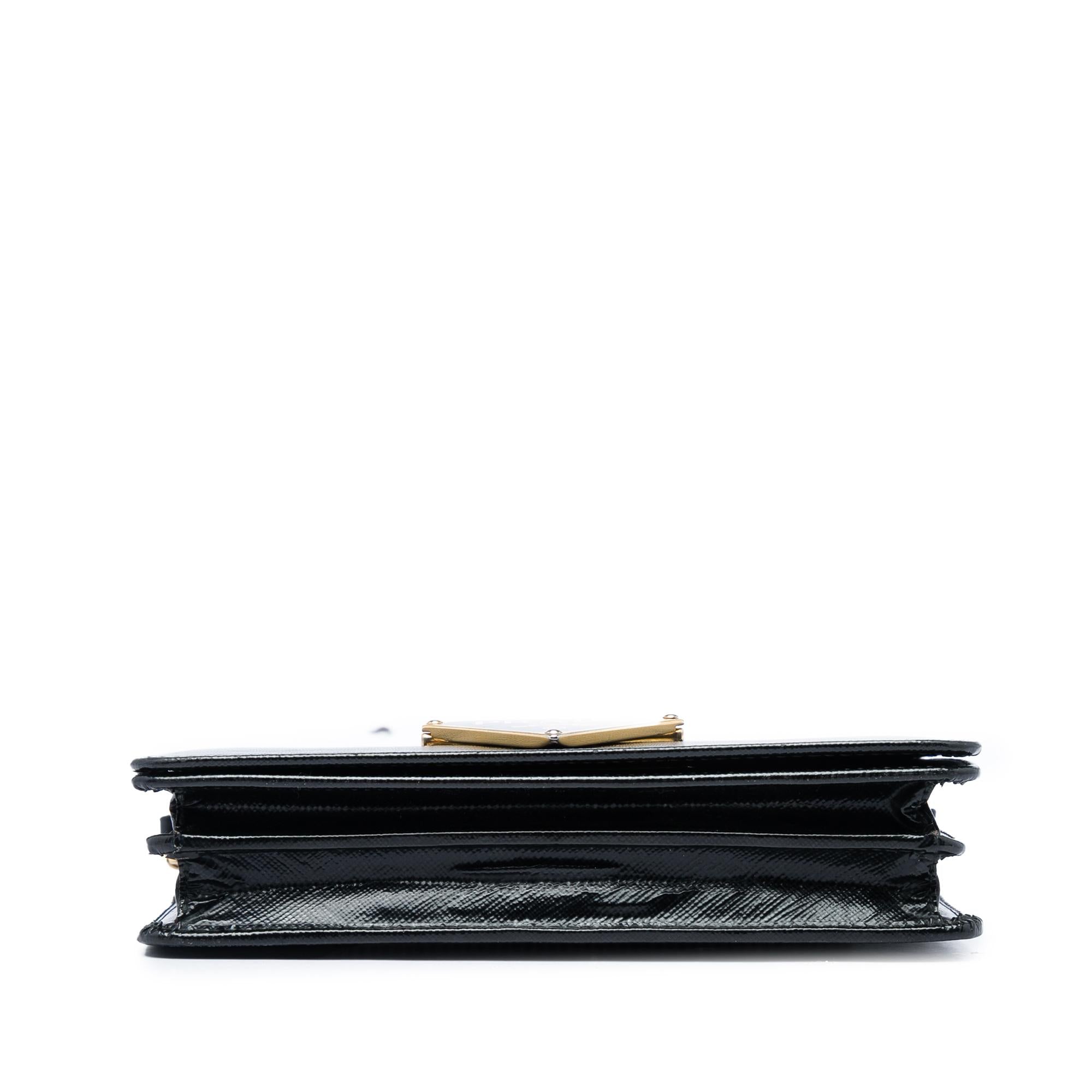 Prada Saffiano Vernice Flip Lock Wallet on Chain Clutch