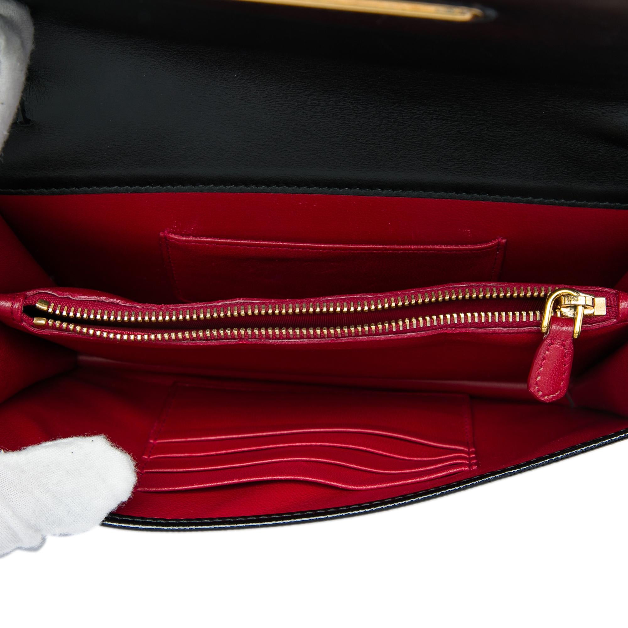 Prada Saffiano Vernice Flip Lock Wallet on Chain Clutch
