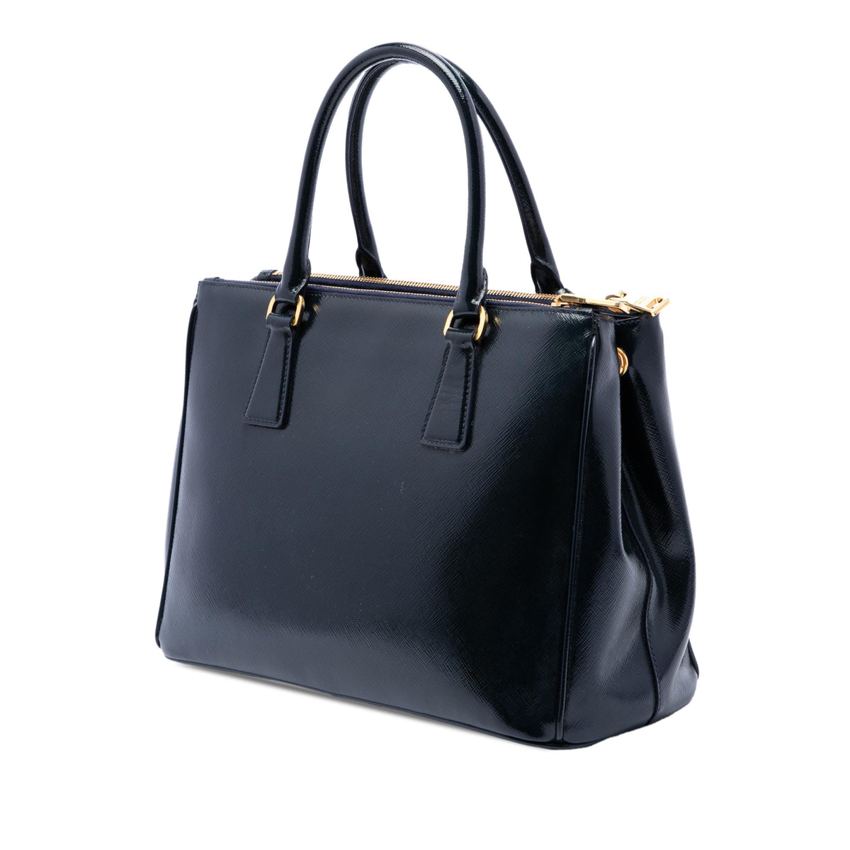 Prada Saffiano Vernice Galleria Double Zip Front Pocket Satchel