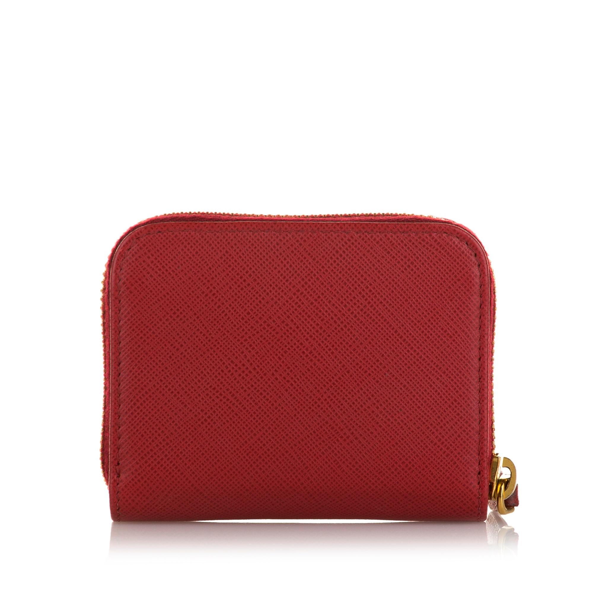 Prada Saffiano Zip Around Compact Wallet (SHG-36835)