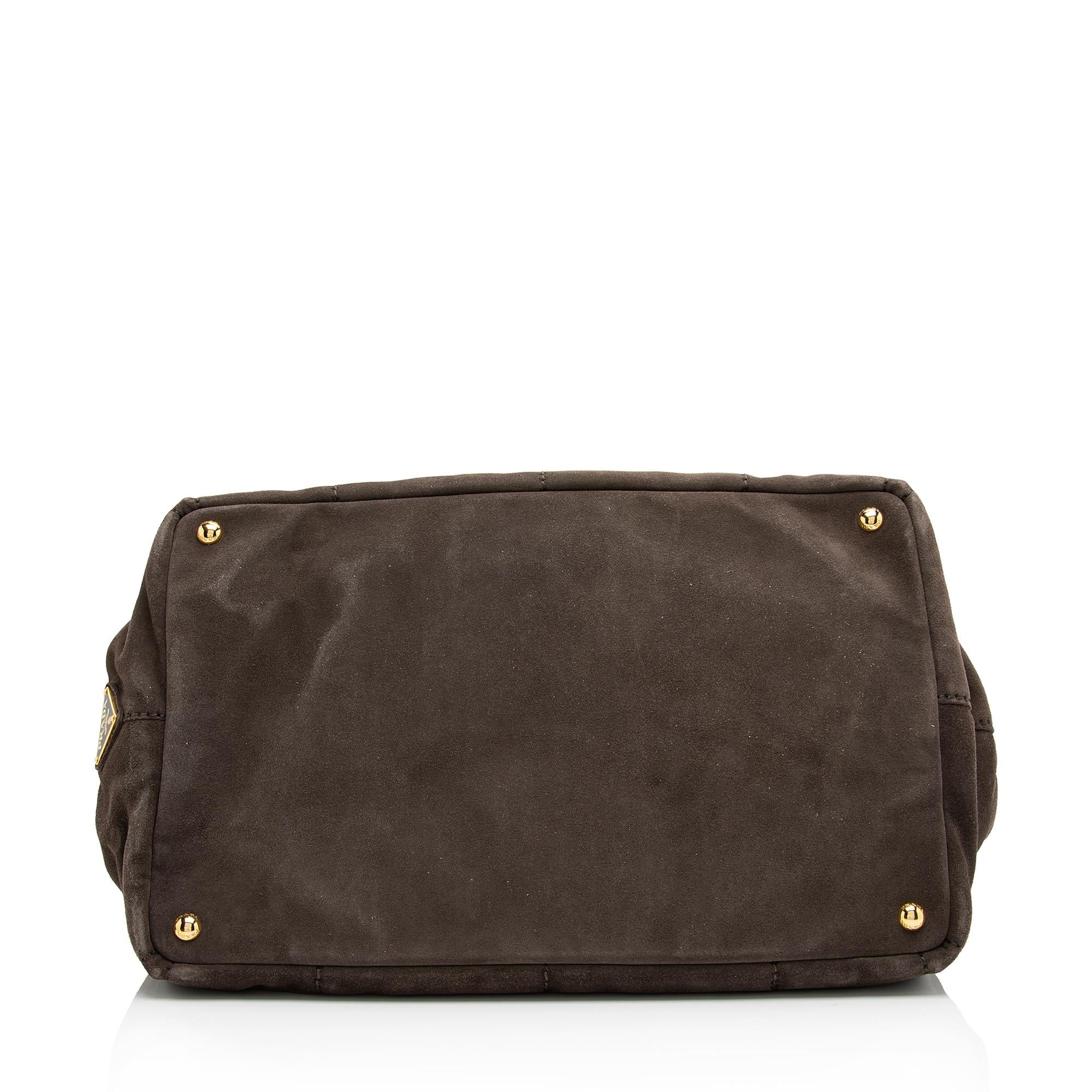 Prada Scamosciato Suede Logo Shopping Tote (SHF-23735)