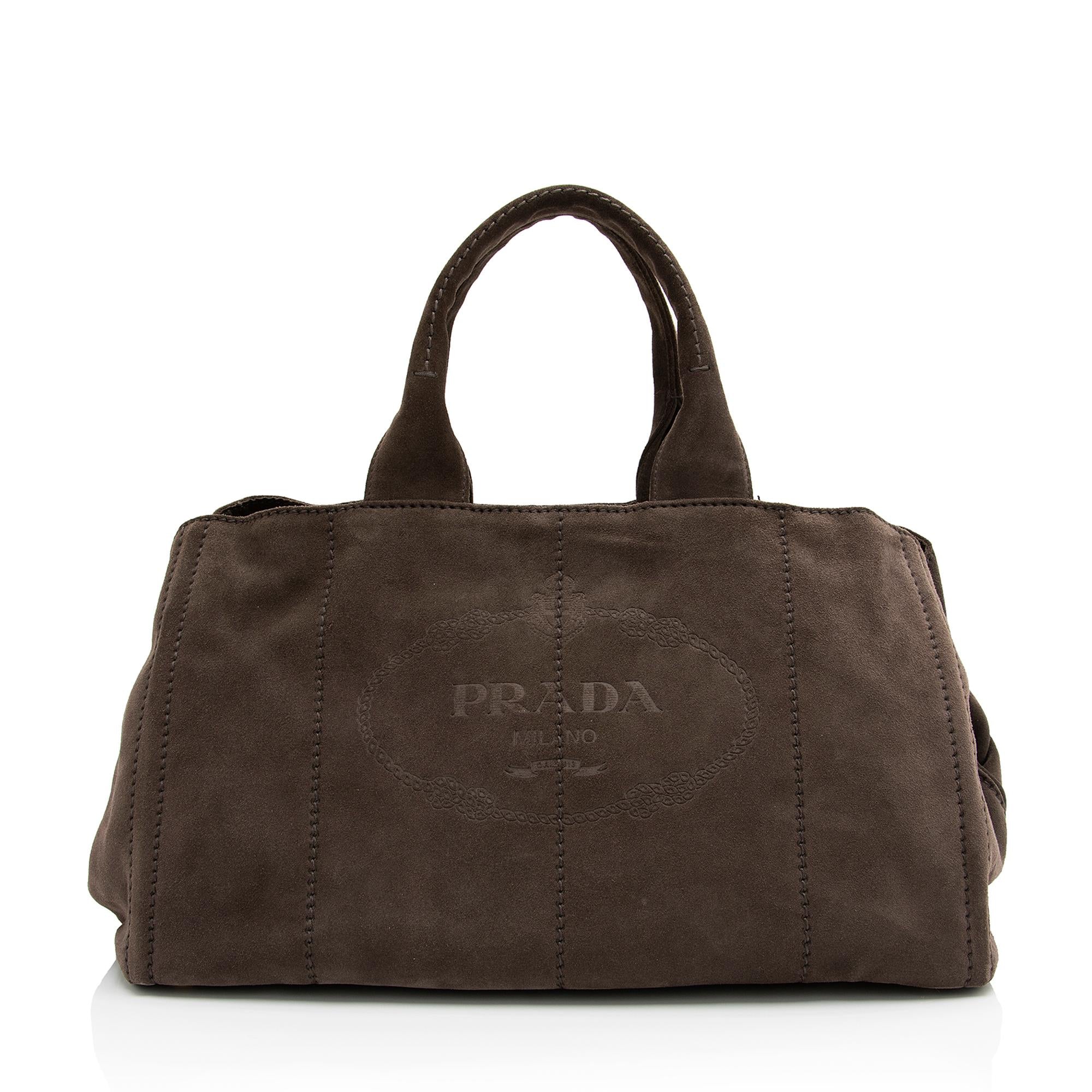 Prada Scamosciato Suede Logo Shopping Tote (SHF-23735)