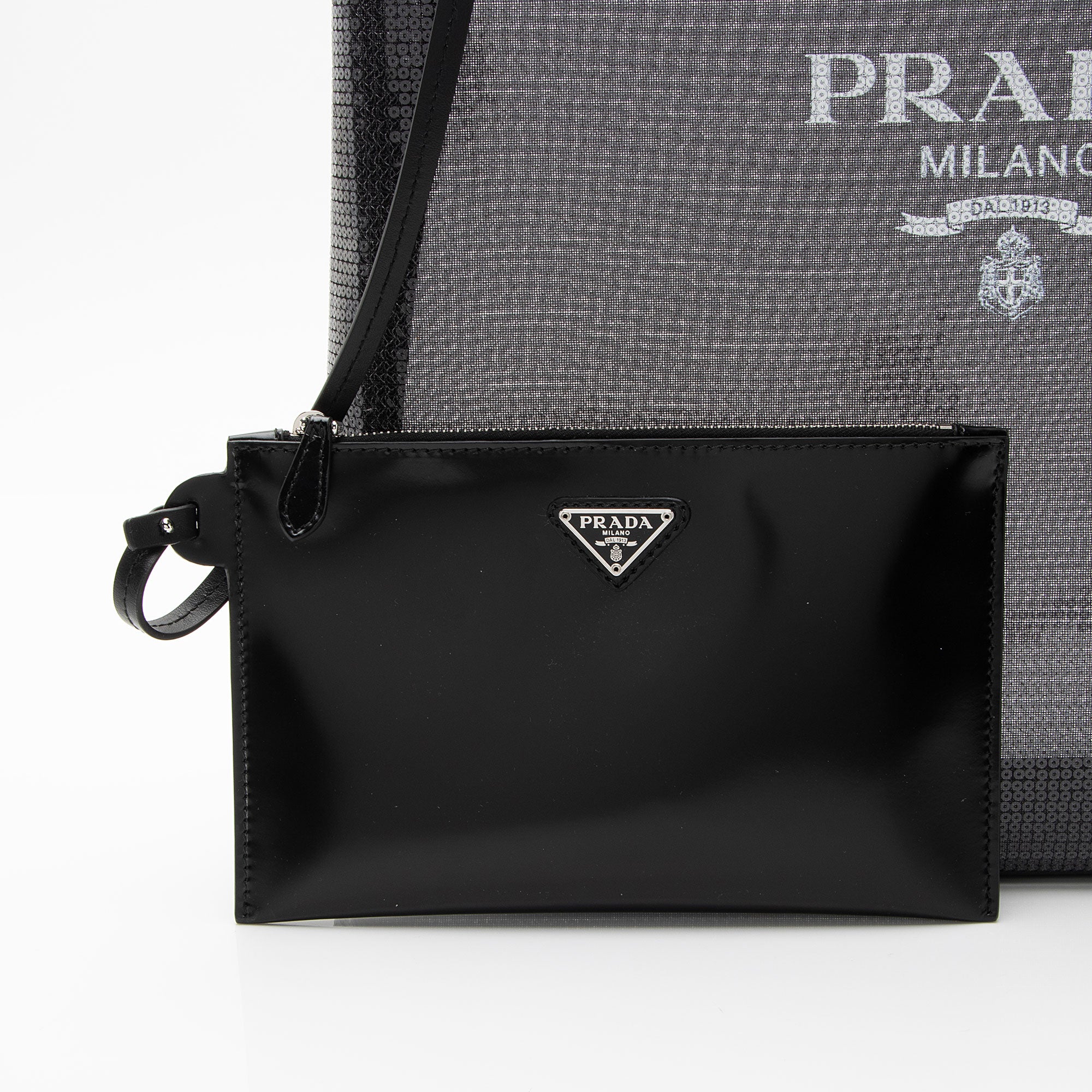 Prada Sequin Mesh Logo Large Tote