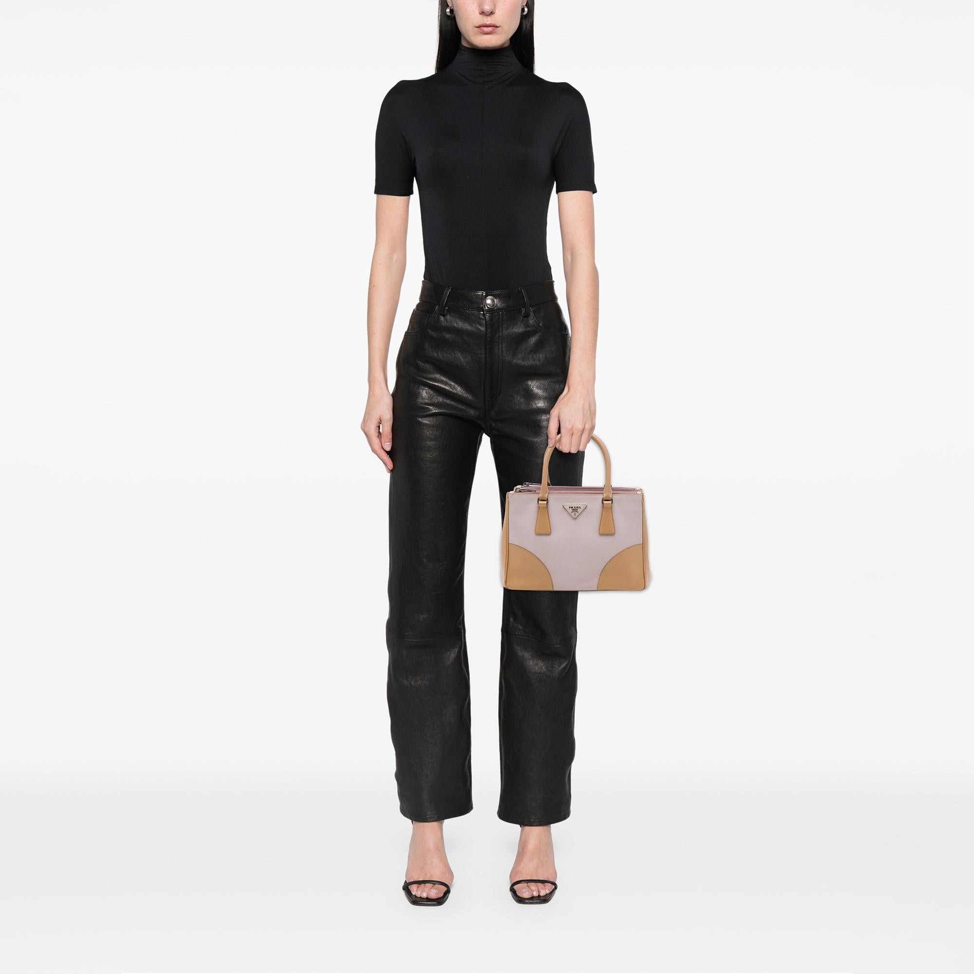 Prada Small Bicolor Saffiano Galleria Double Zip Satchel