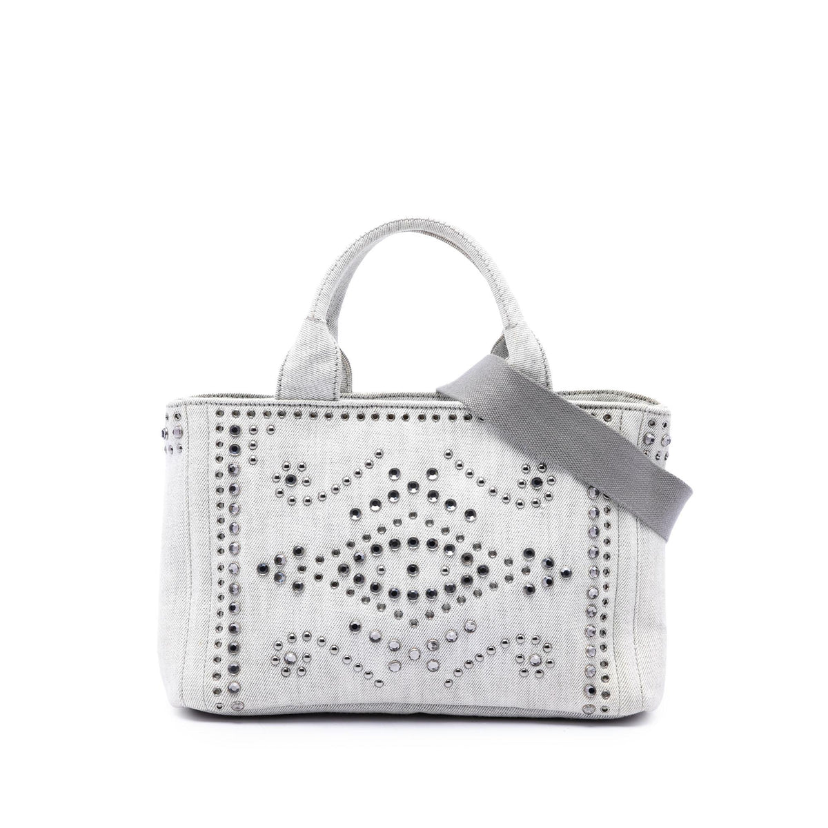 Prada Small Denim Canapa Bijoux and Grommet Satchel