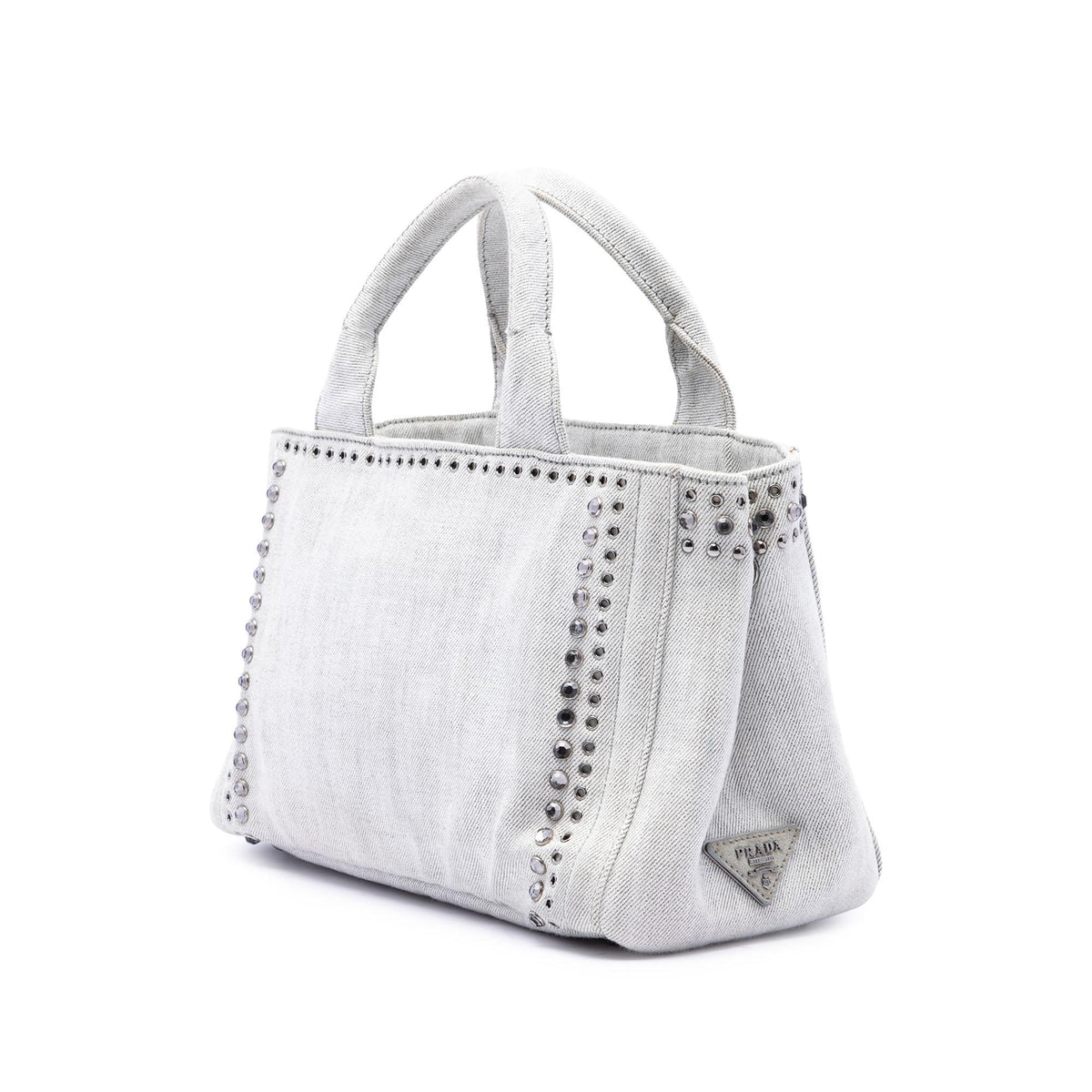 Prada Small Denim Canapa Bijoux and Grommet Satchel
