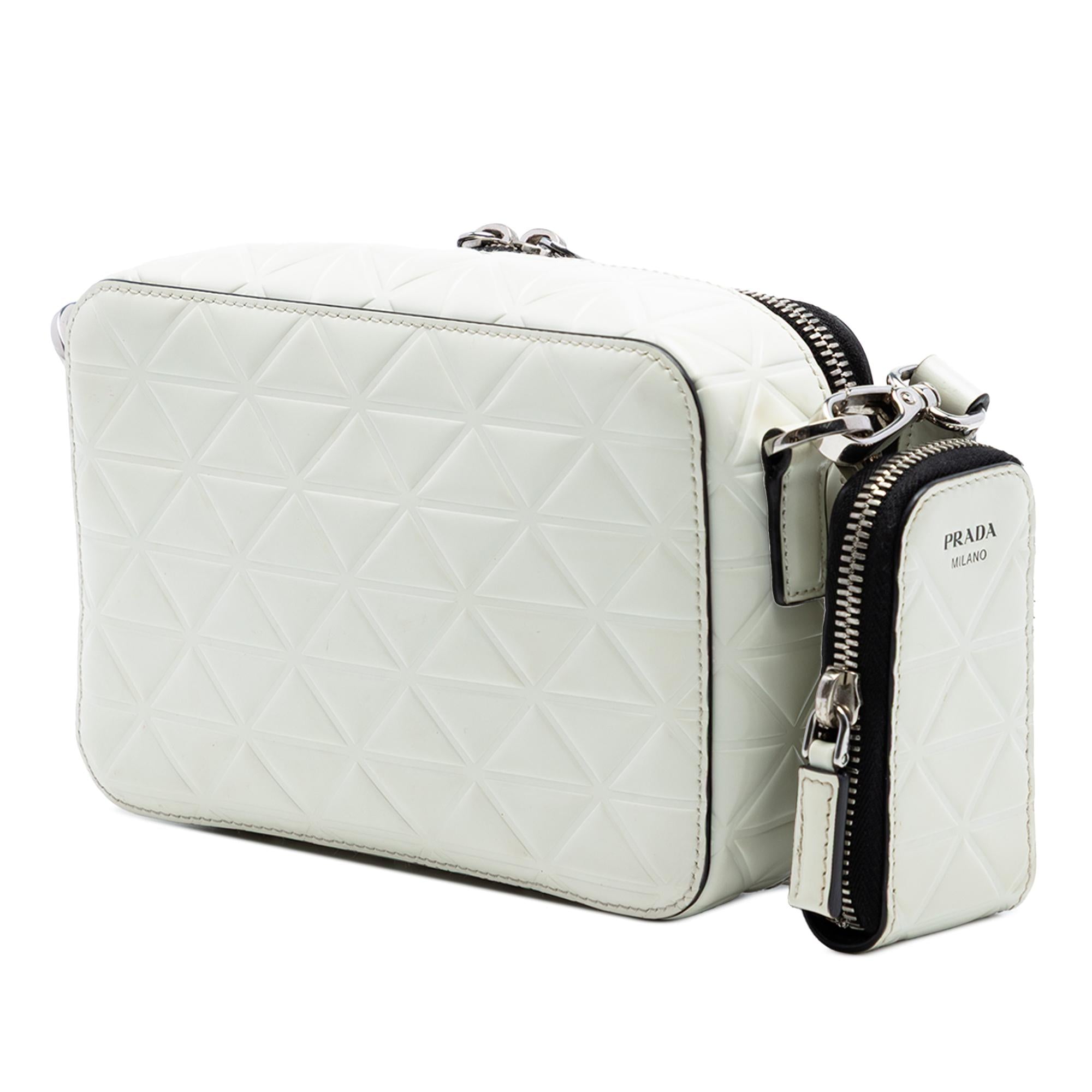Prada Small Embossed Spazzolato Leather Brique Crossbody