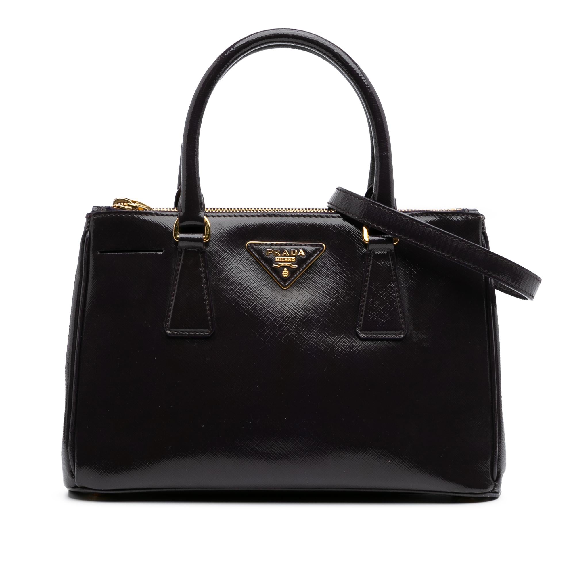 Prada Small Saffiano Vernice Galleria Double Zip Satchel