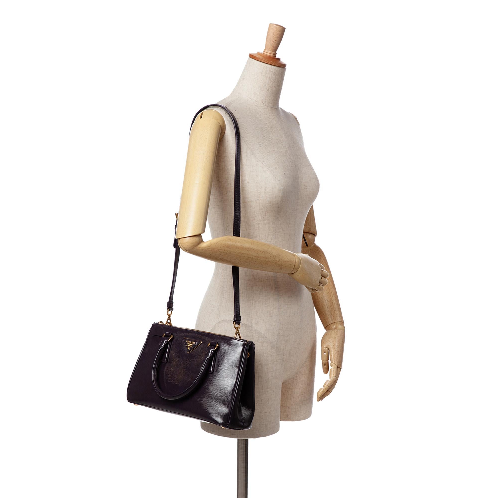 Prada Small Saffiano Vernice Galleria Double Zip Satchel