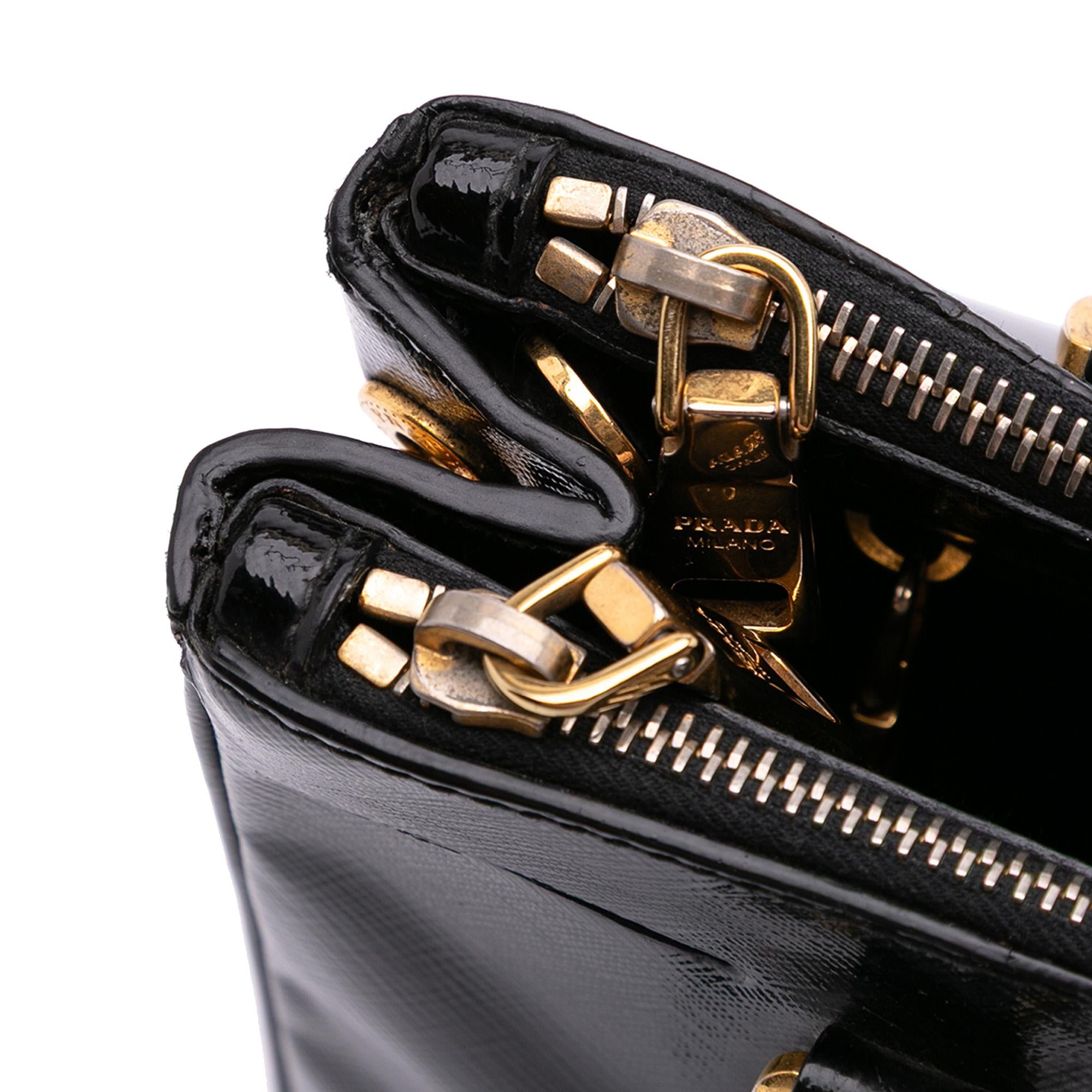 Prada Small Saffiano Vernice Galleria Double Zip Satchel