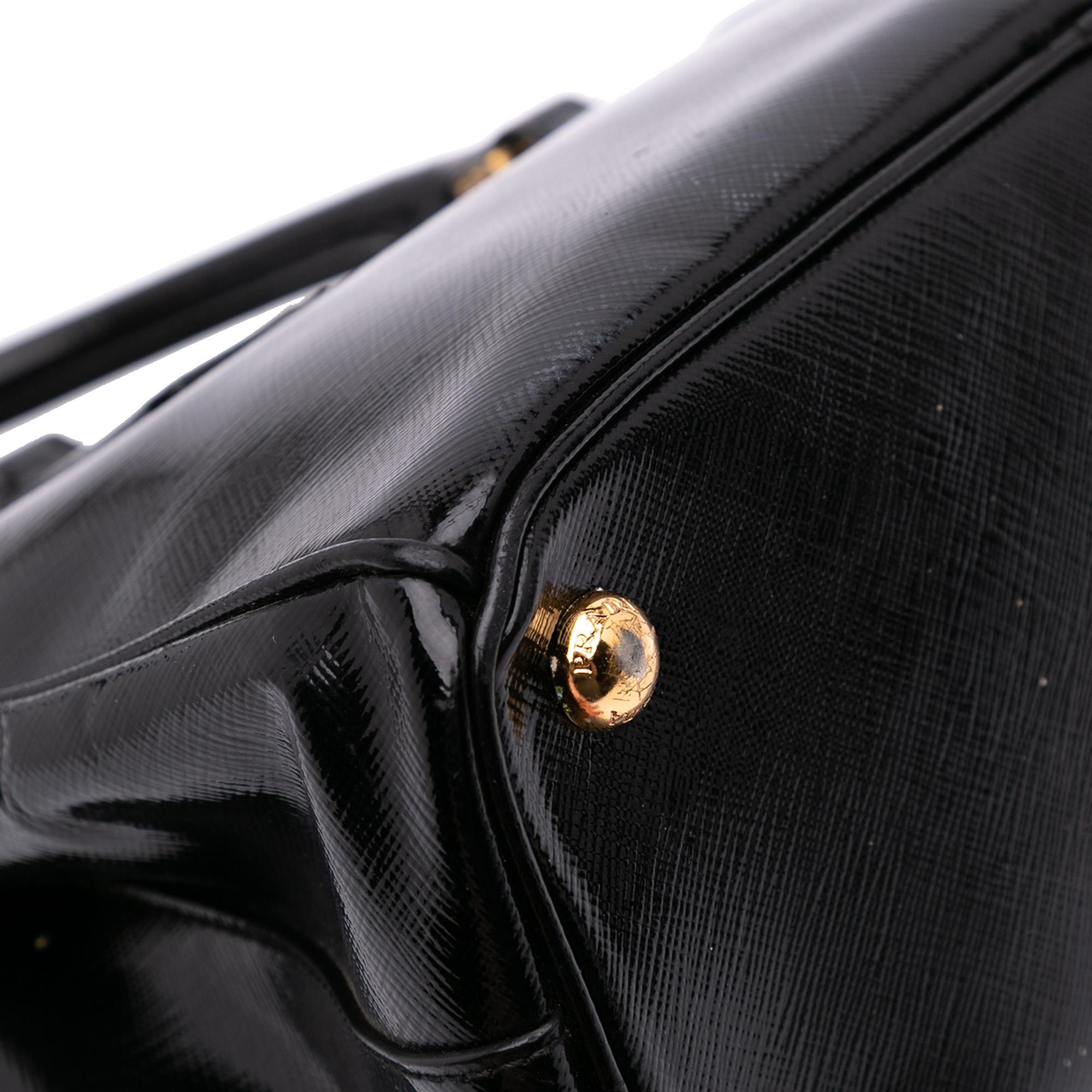 Prada Small Saffiano Vernice Galleria Double Zip Satchel