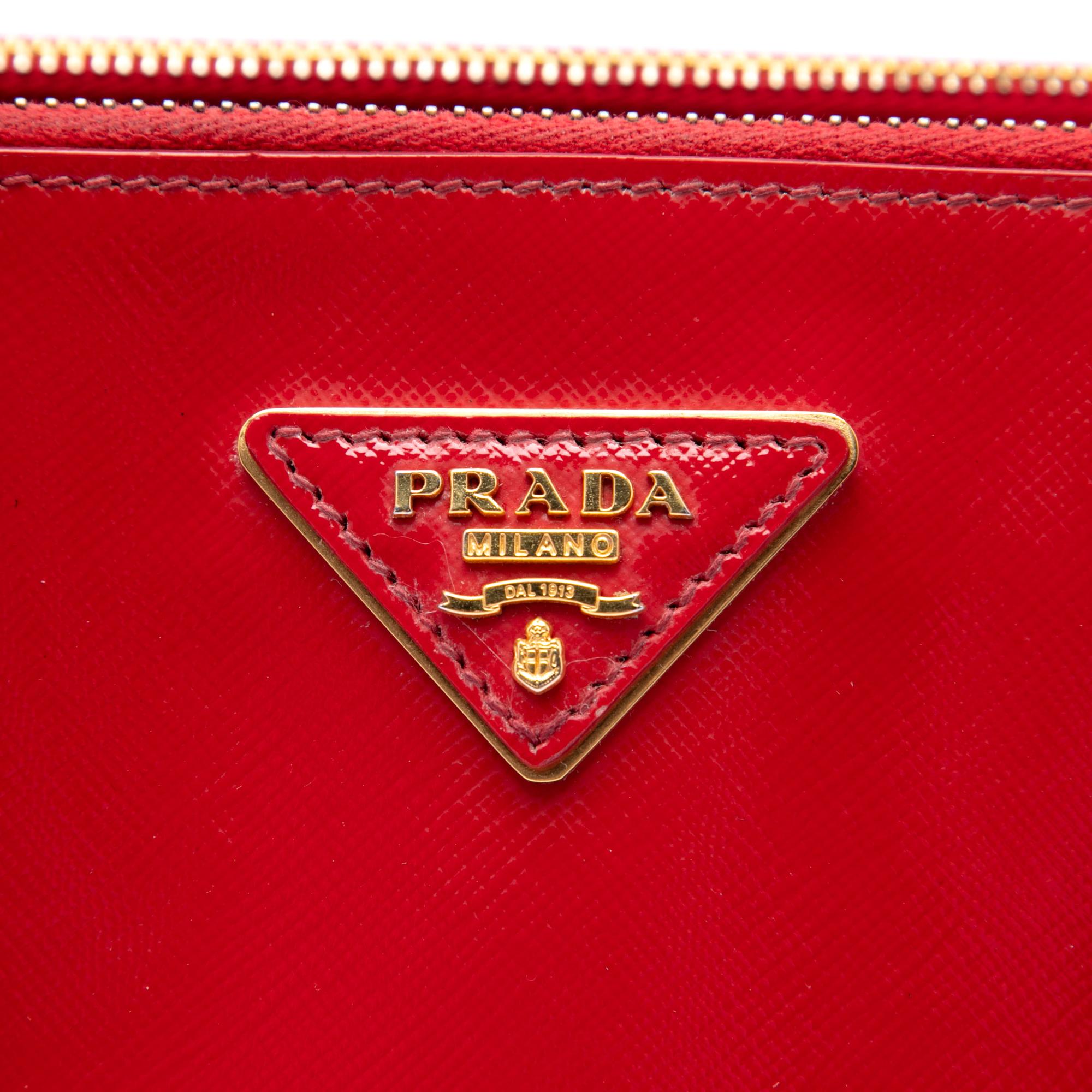 Prada Small Saffiano Vernice Galleria Double Zip Satchel
