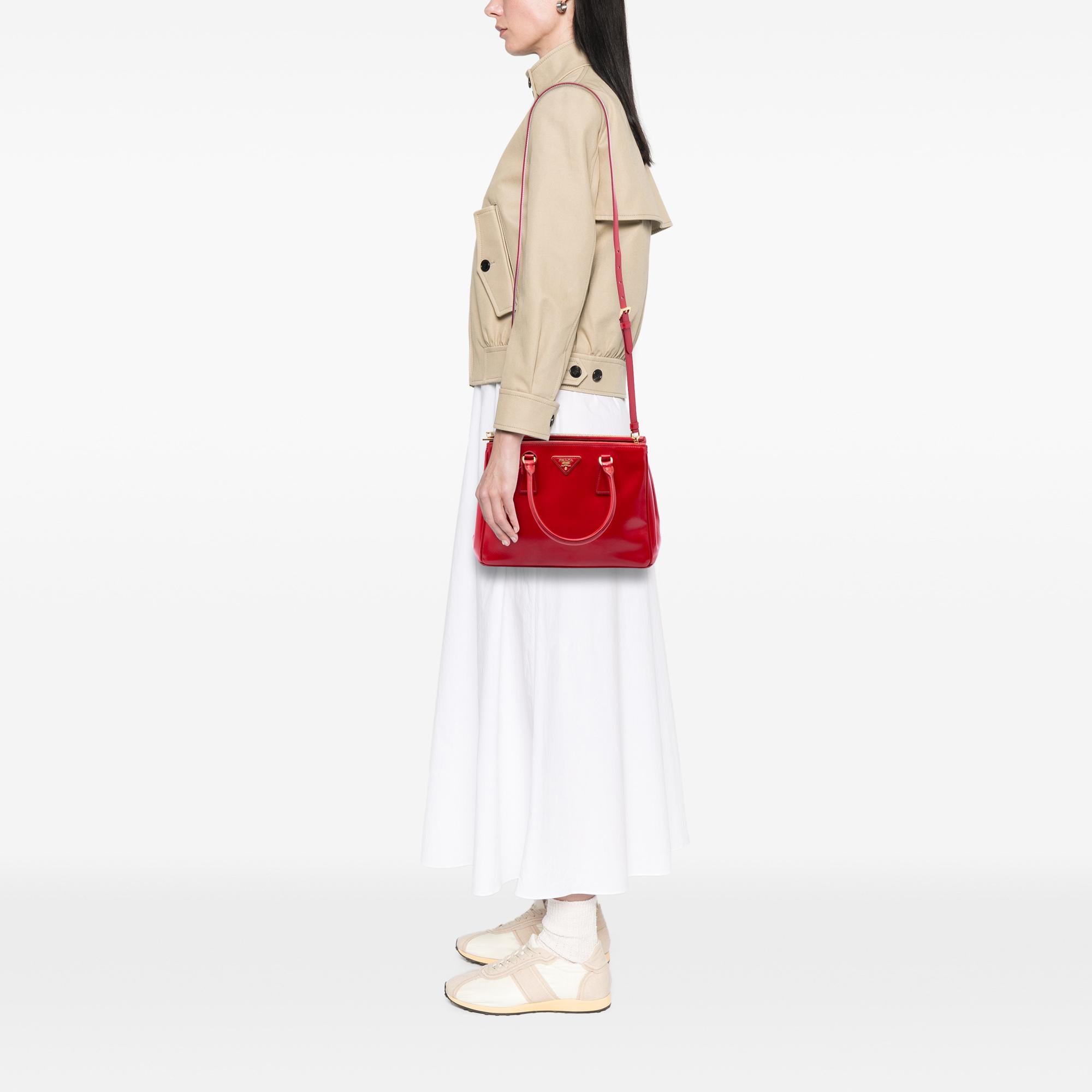 Prada Small Saffiano Vernice Galleria Double Zip Satchel