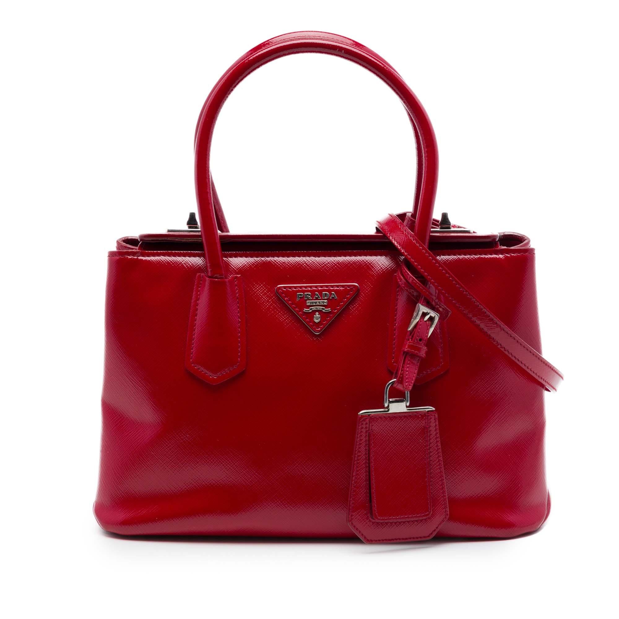 Prada Small Saffiano Vernice Turnlock Twin Satchel