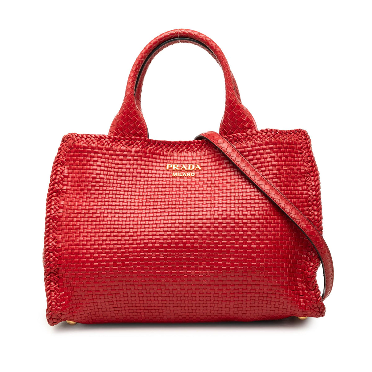Prada Small Woven Goatskin Madras Satchel