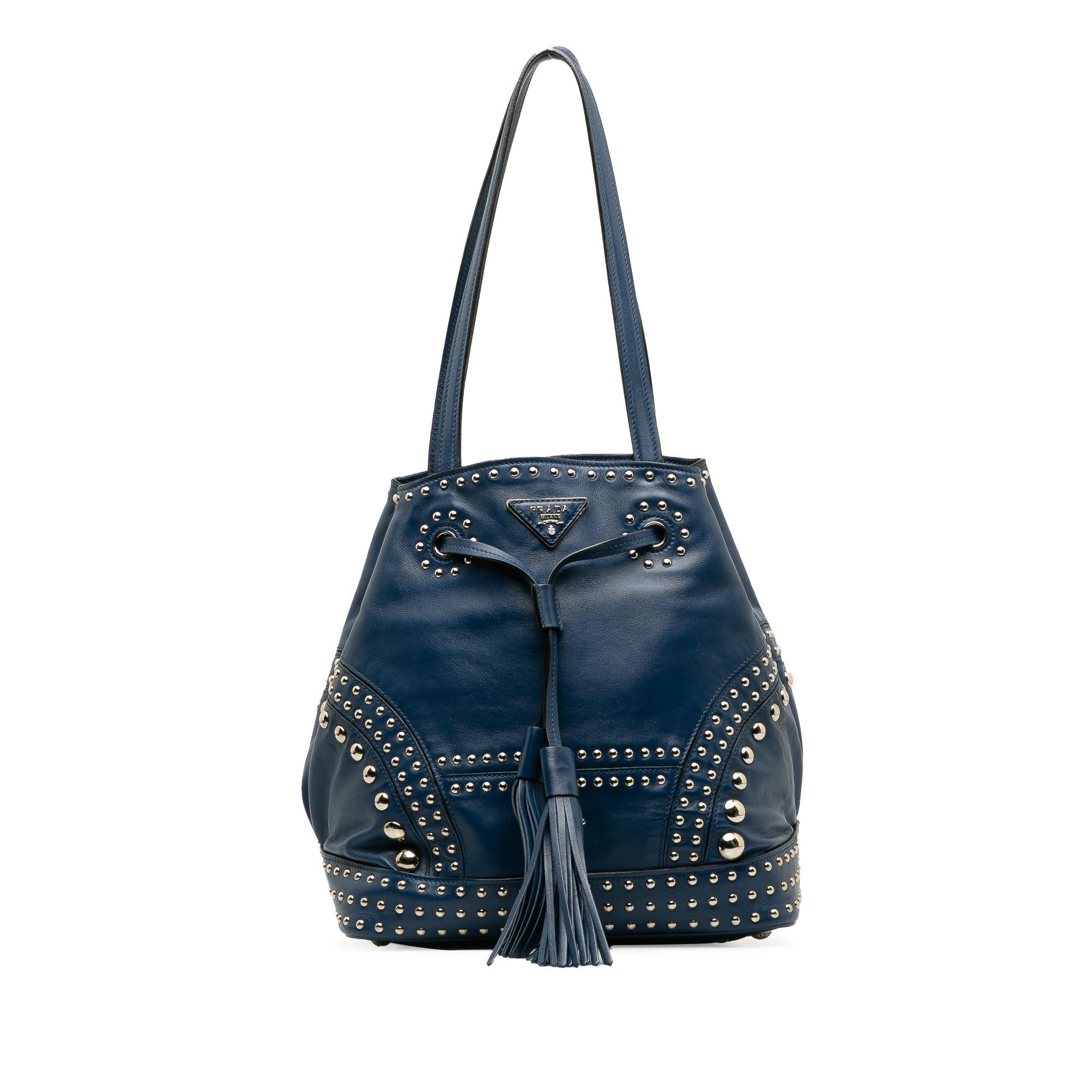 Prada Soft Calf Studded Bucket Bag (SHG-381Kw2)