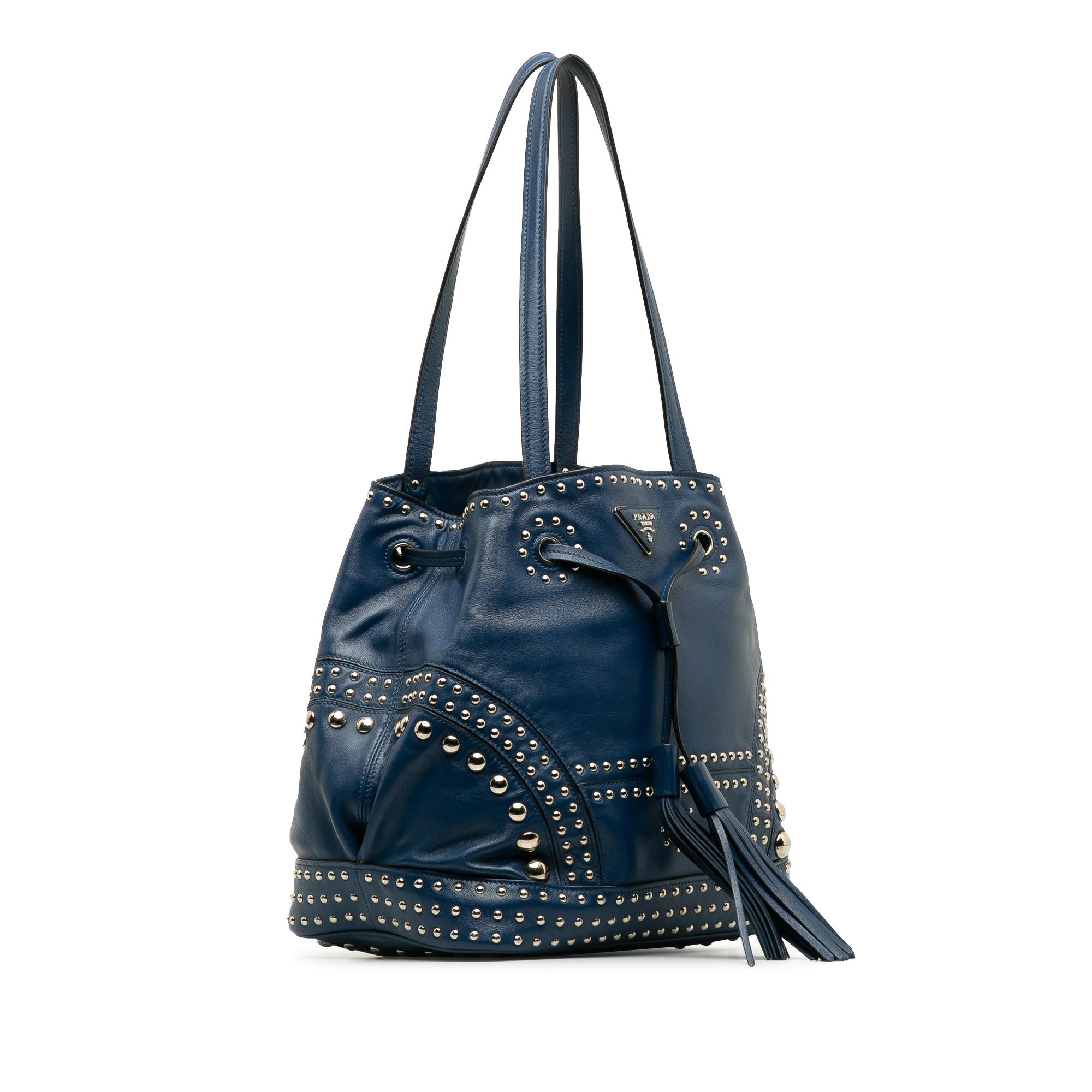 Prada Soft Calf Studded Bucket Bag (SHG-381Kw2)