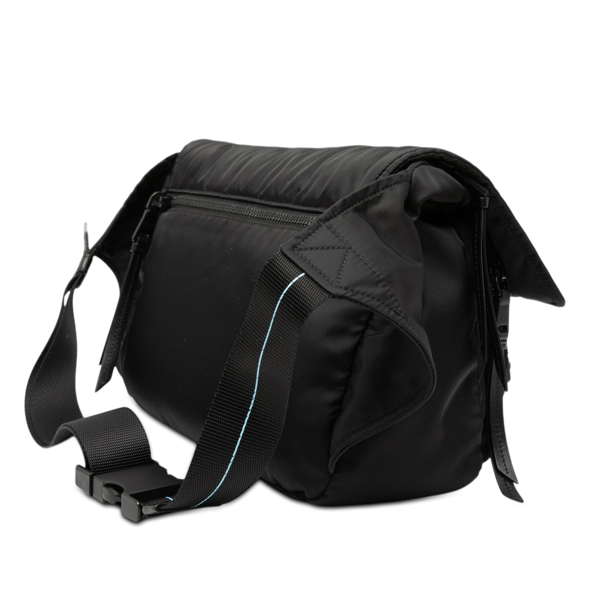 Prada Soft Calf Trimmed Tessuto Double Buckle Belt Bag
