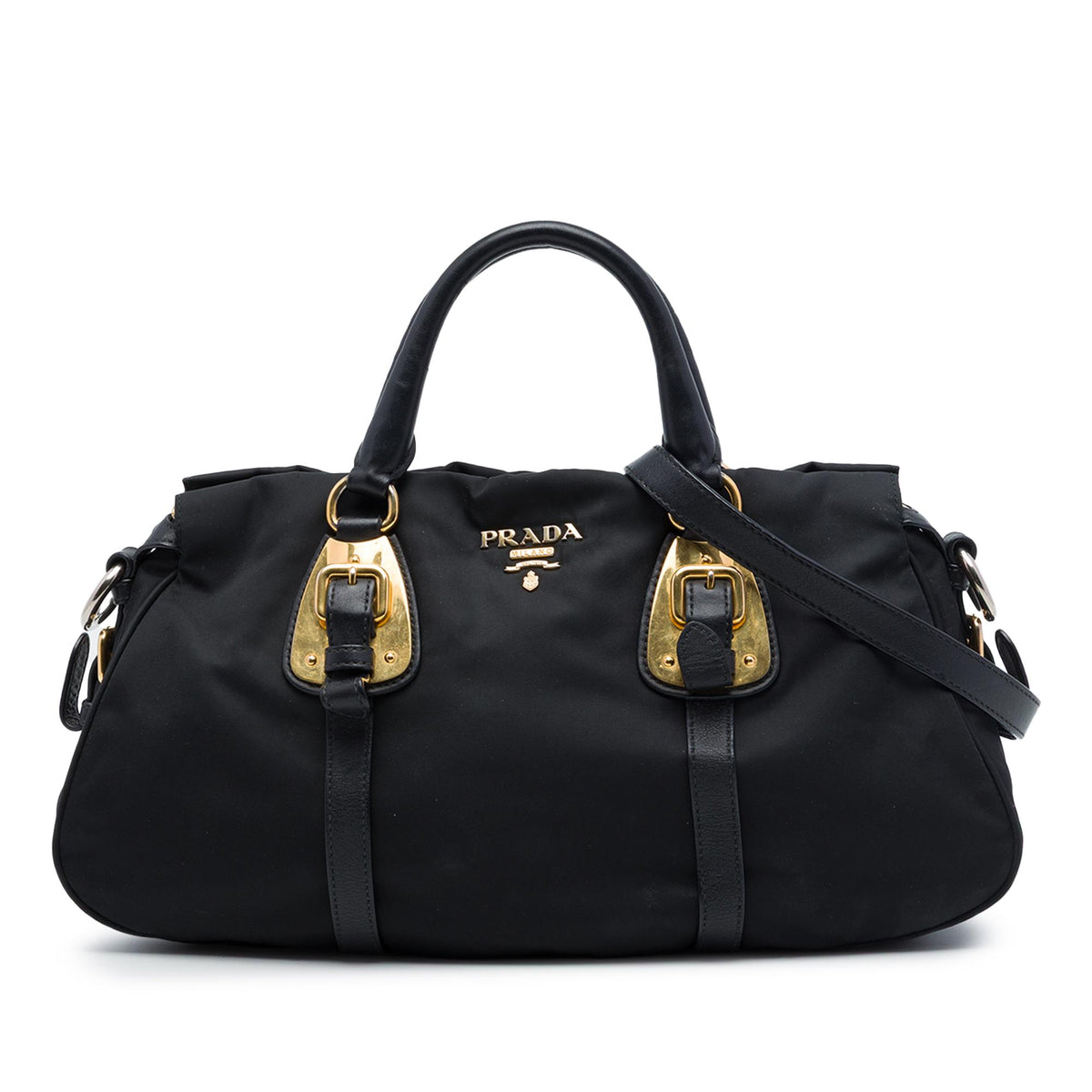 Prada Soft Calf Trimmed Tessuto Satchel