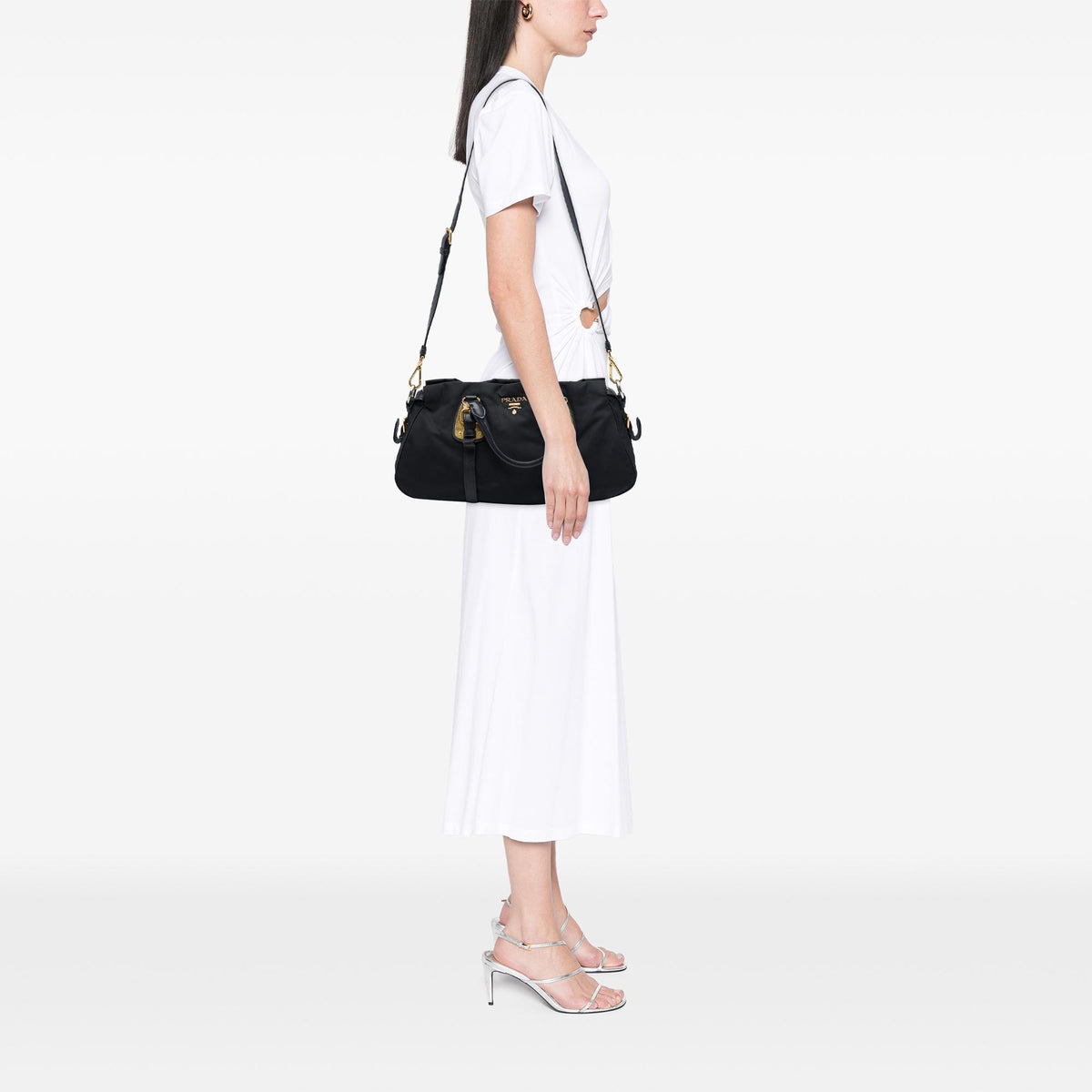 Prada Soft Calf Trimmed Tessuto Satchel