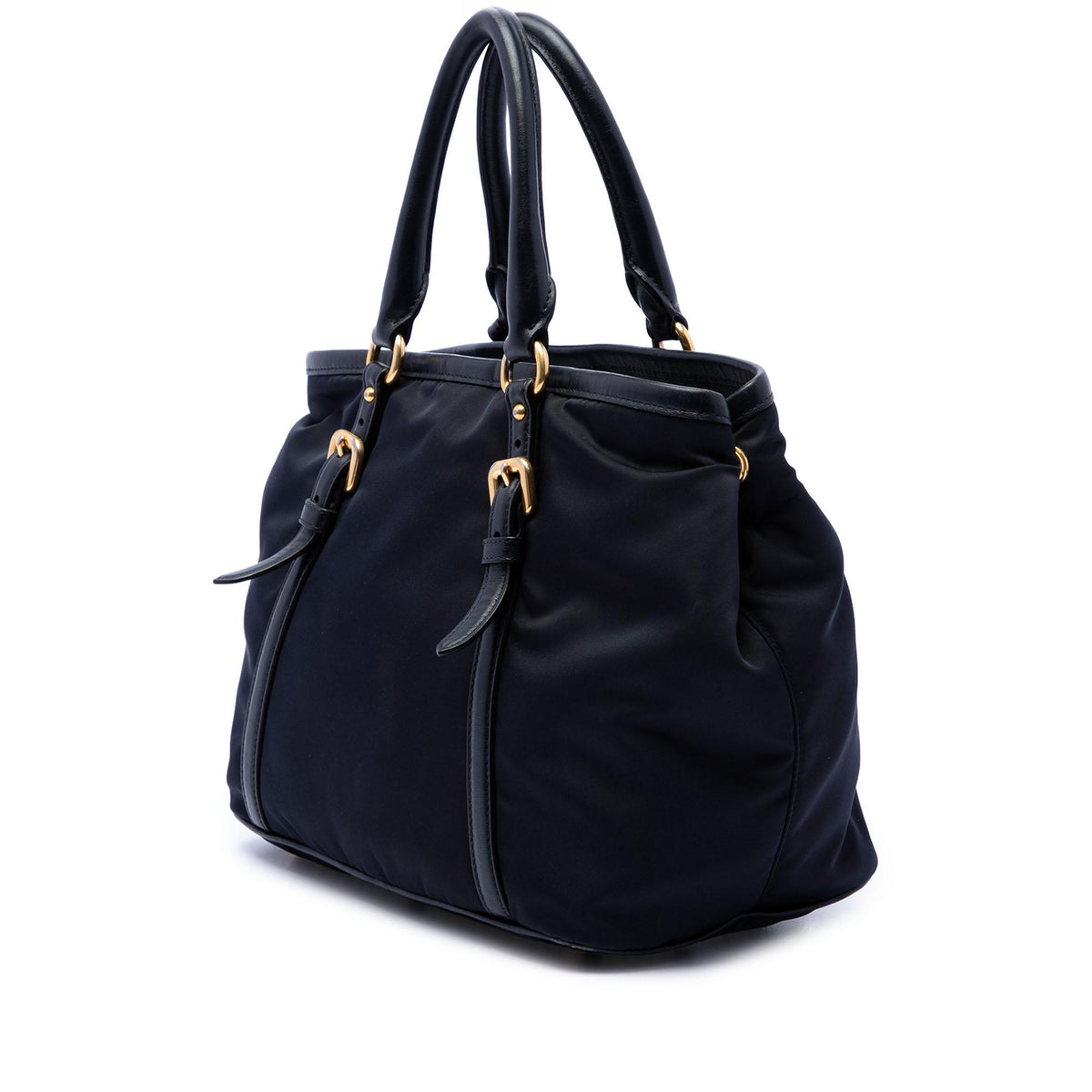 Prada Soft Calf Trimmed Tessuto Satchel