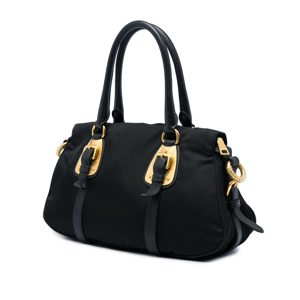 Prada Soft Calf Trimmed Tessuto Satchel