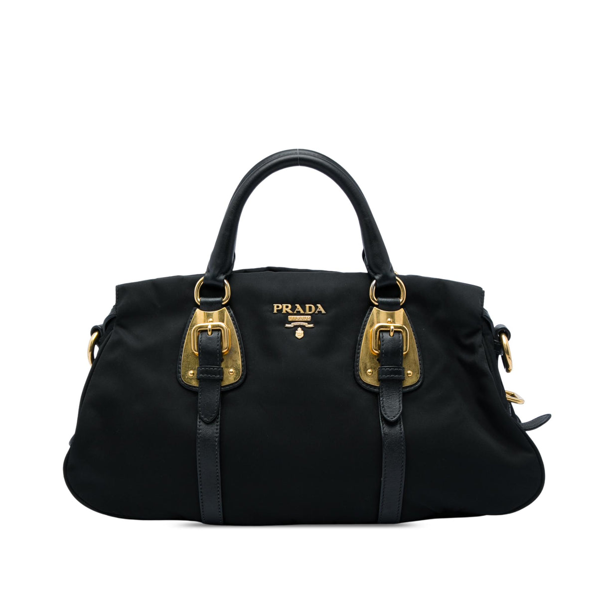 Prada Soft Calf Trimmed Tessuto Satchel