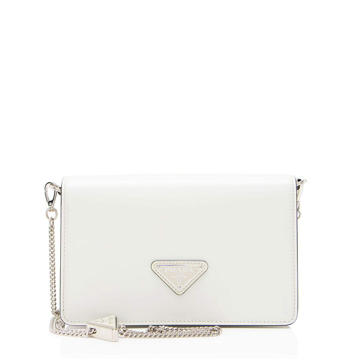 Prada Spazzolato Leather Triangle Chain Shoulder Bag