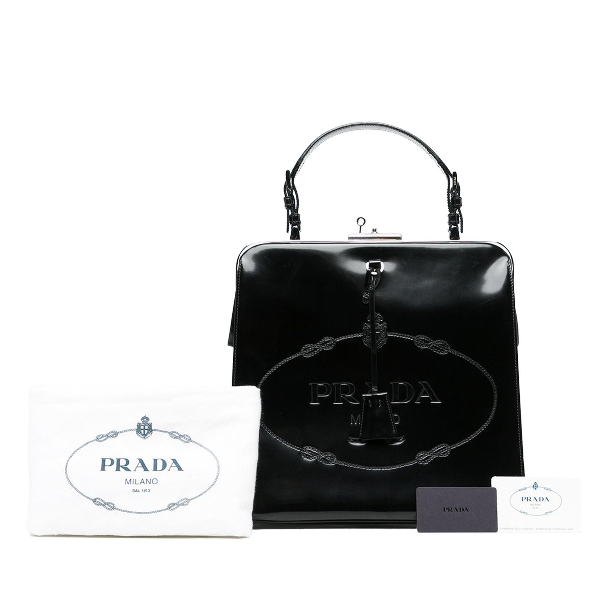 Prada Spazzolato Logo Frame Handbag