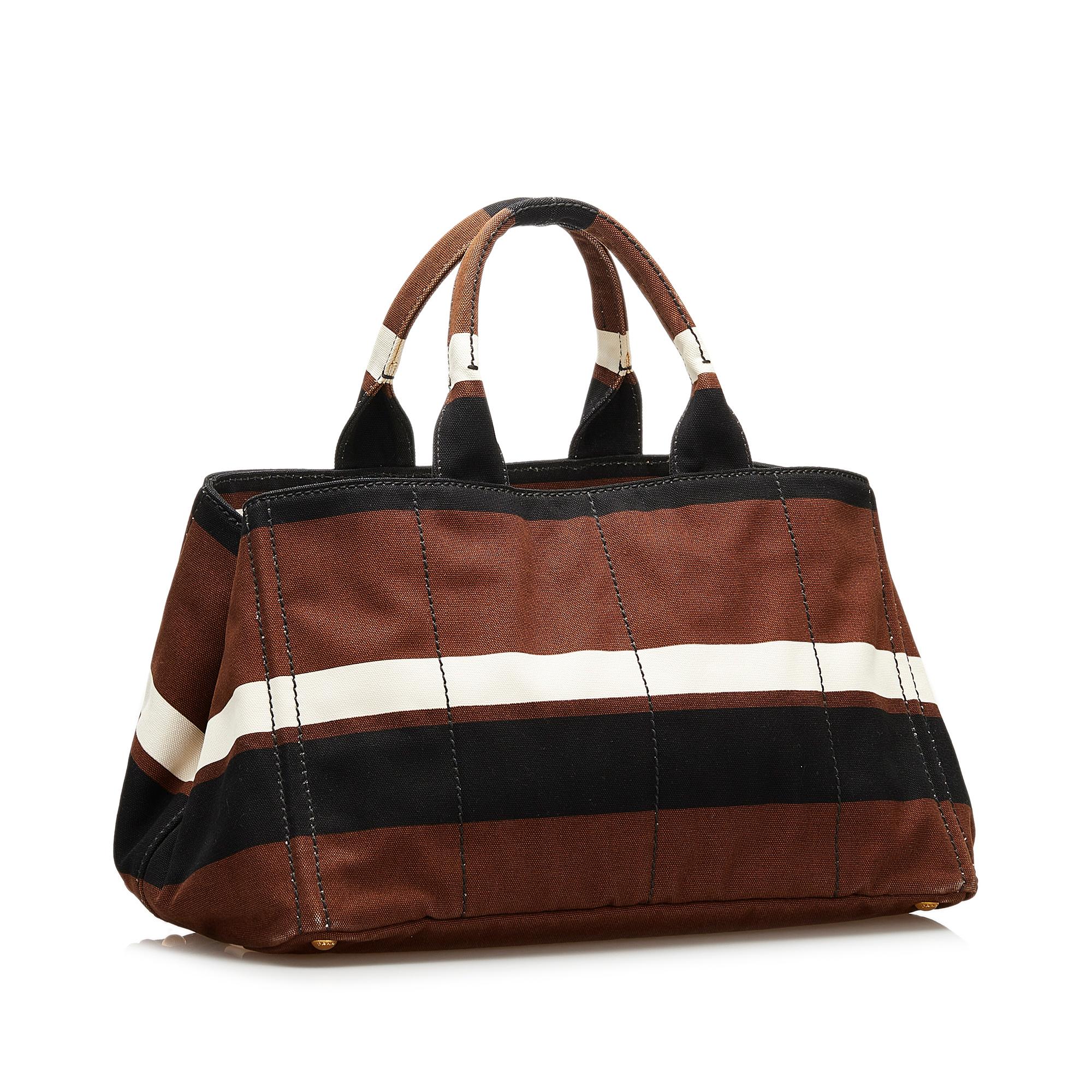 Prada Striped Canapa Handbag (SHG-35845)