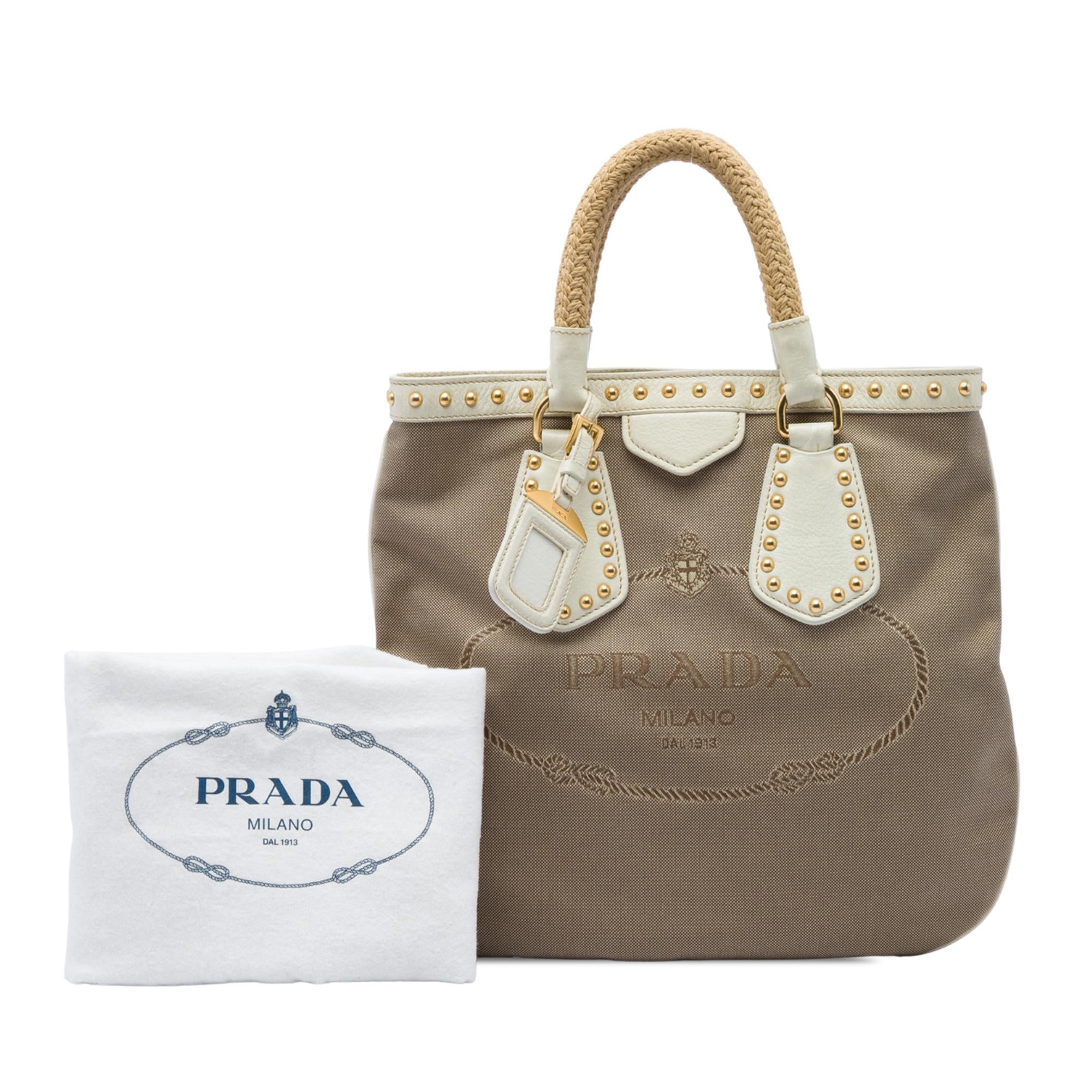 Prada Studded Canvas Canapa Logo Rope Handle Bag