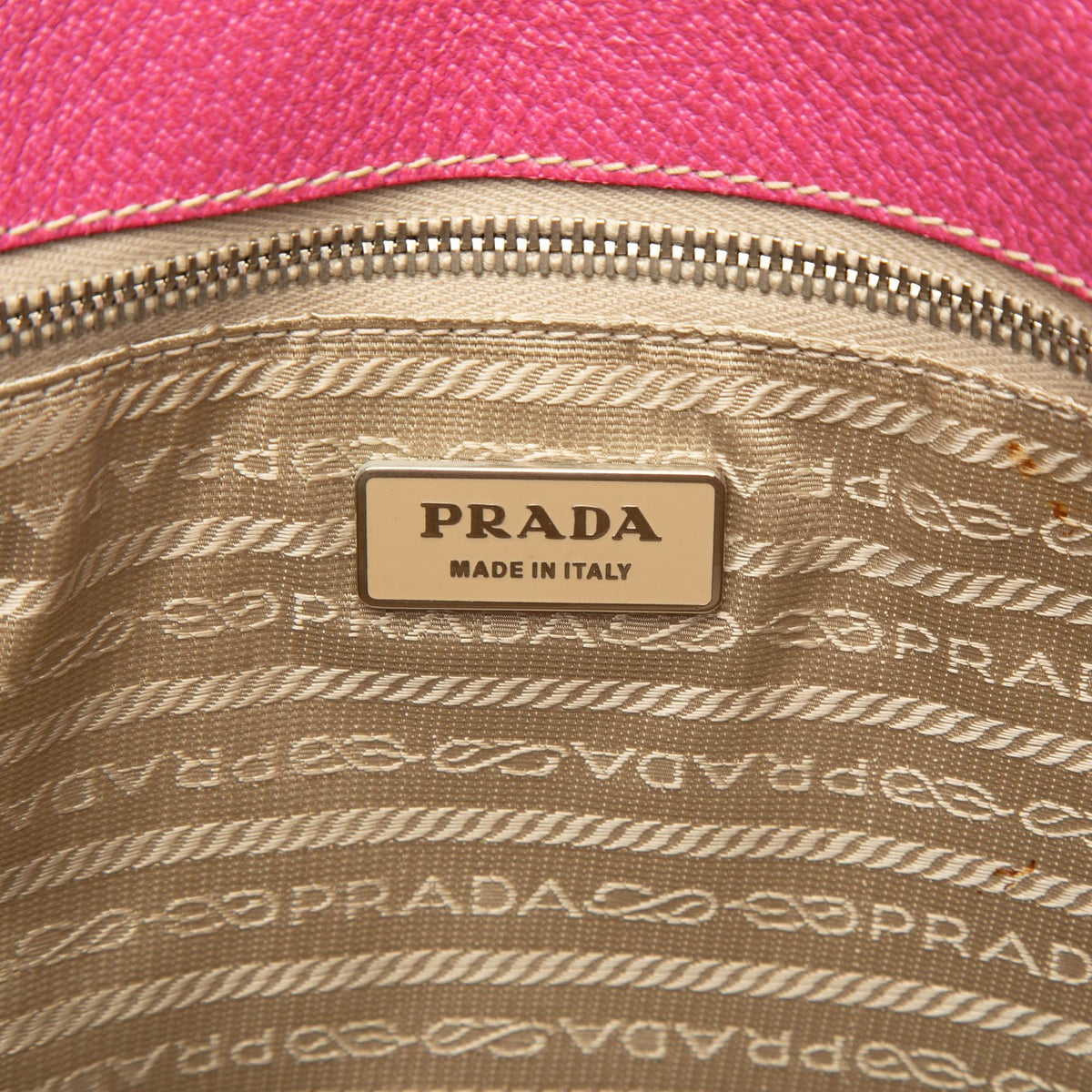 Prada Studded Leather Trimmed Canvas Front Pocket Tote