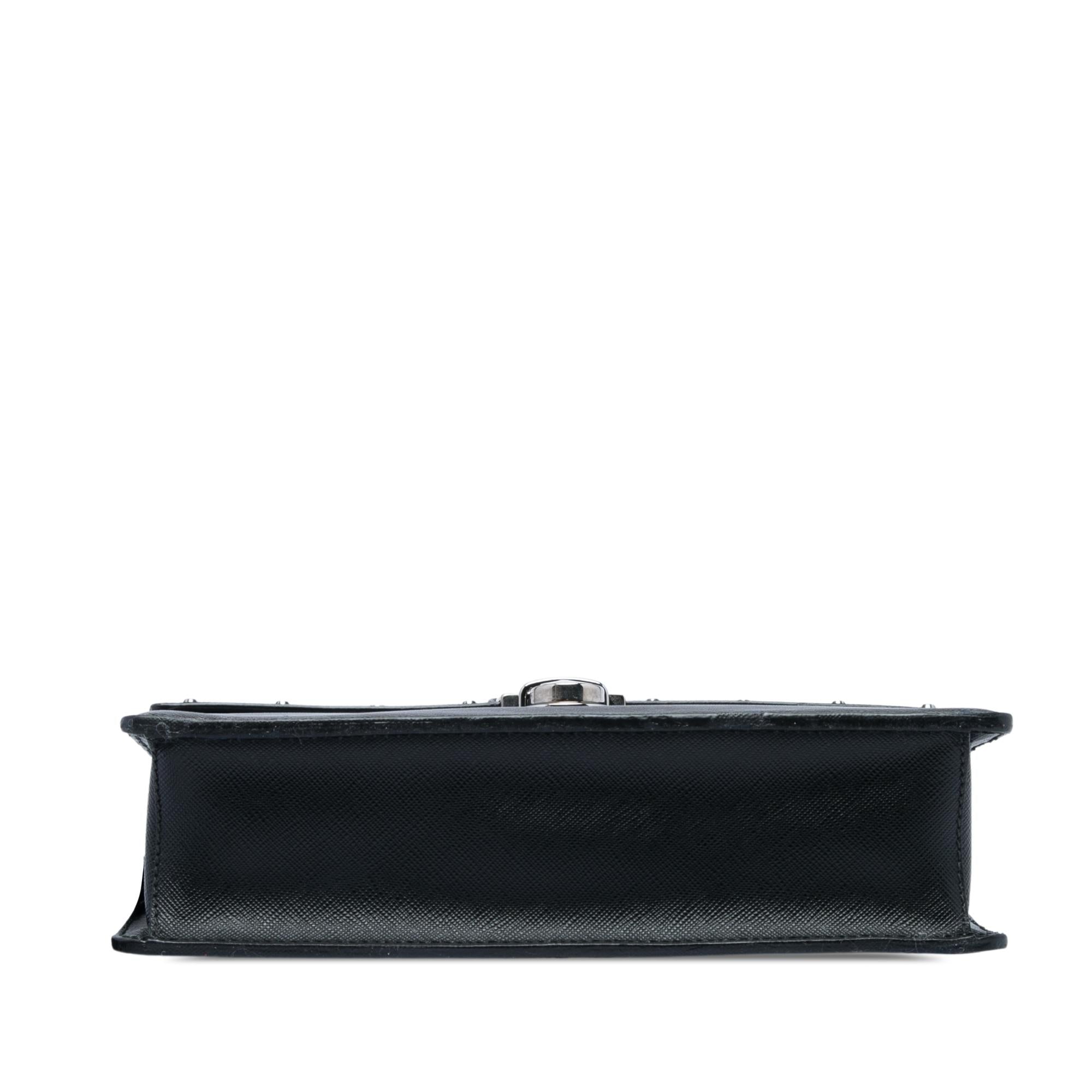 Prada Studded Saffiano Push Lock Wristlet Clutch