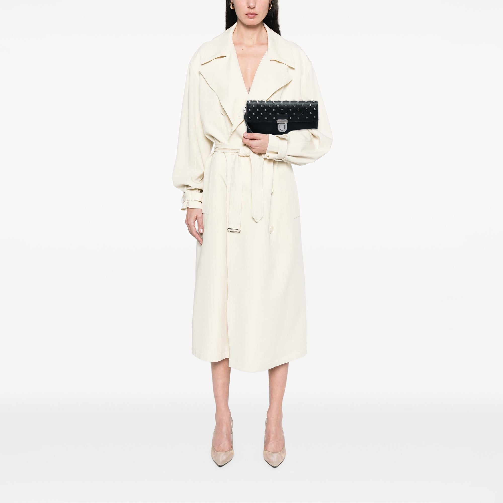 Prada Studded Saffiano Push Lock Wristlet Clutch