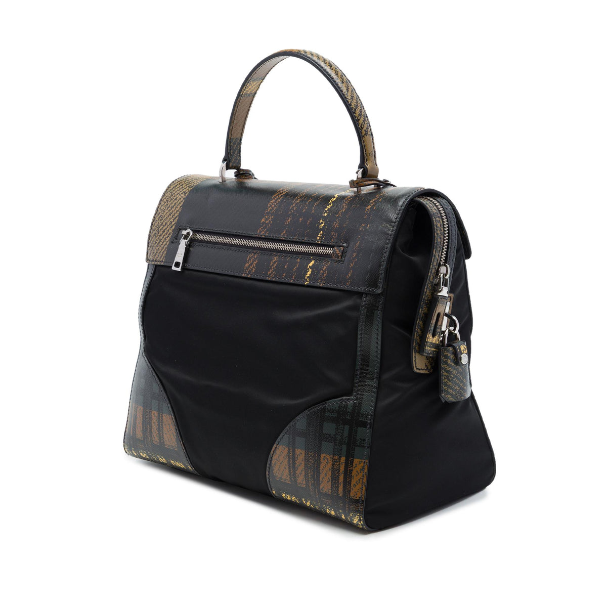 Prada Tartan Saffiano Trimmed Tessuto Satchel