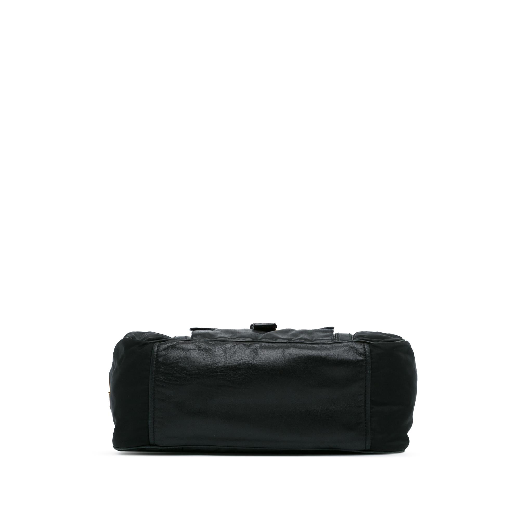 Prada Tessuto City Calf Trimmed Buckle Hobo (SHG-xswi3t)