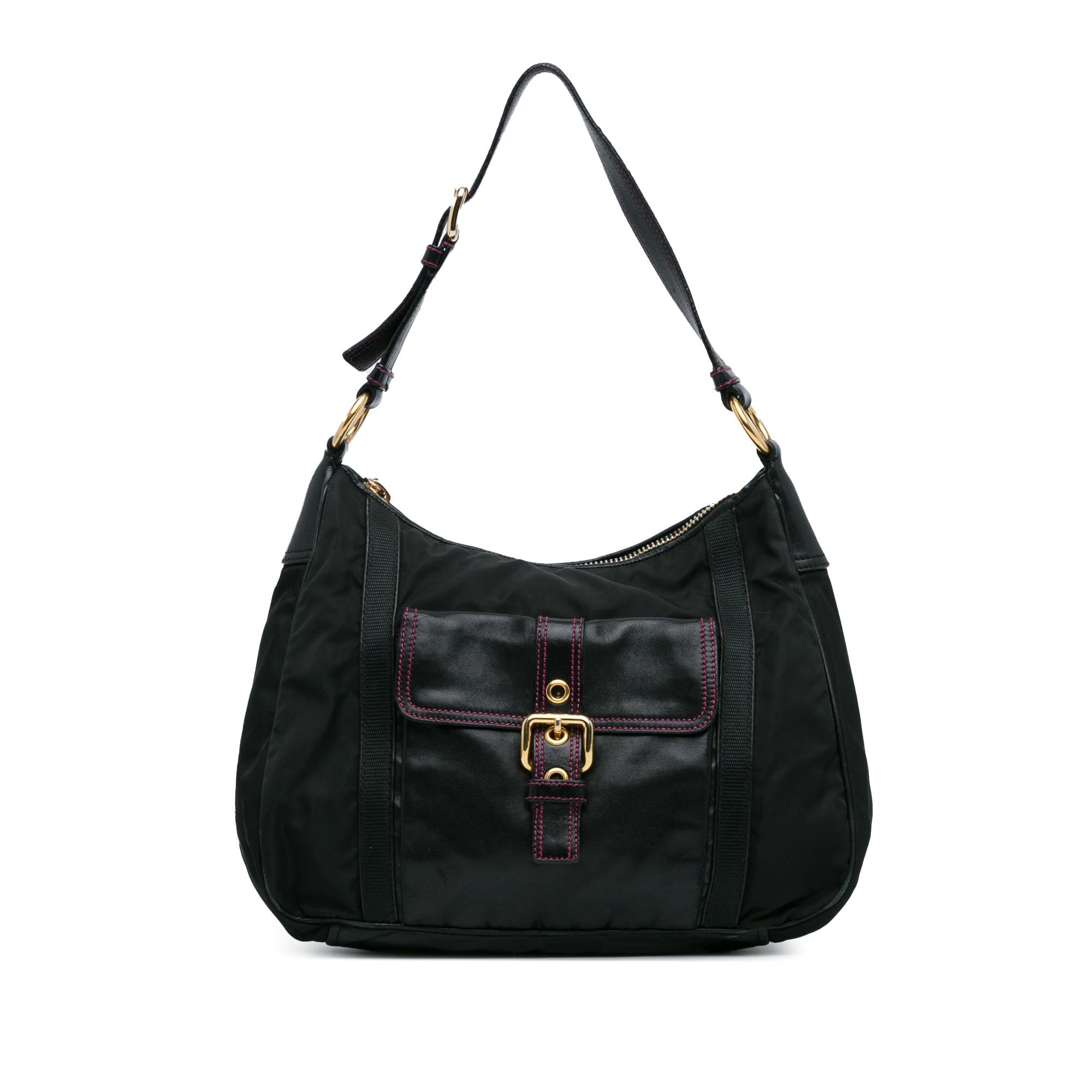 Prada Tessuto City Calf Trimmed Buckle Hobo (SHG-xswi3t)