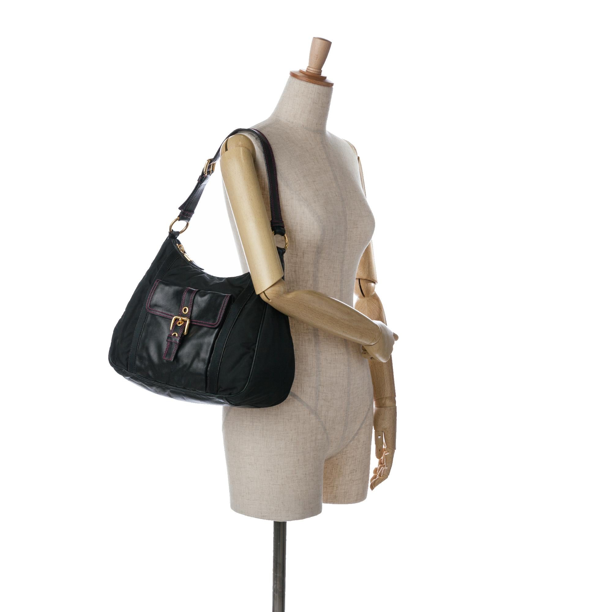 Prada Tessuto City Calf Trimmed Buckle Hobo (SHG-xswi3t)