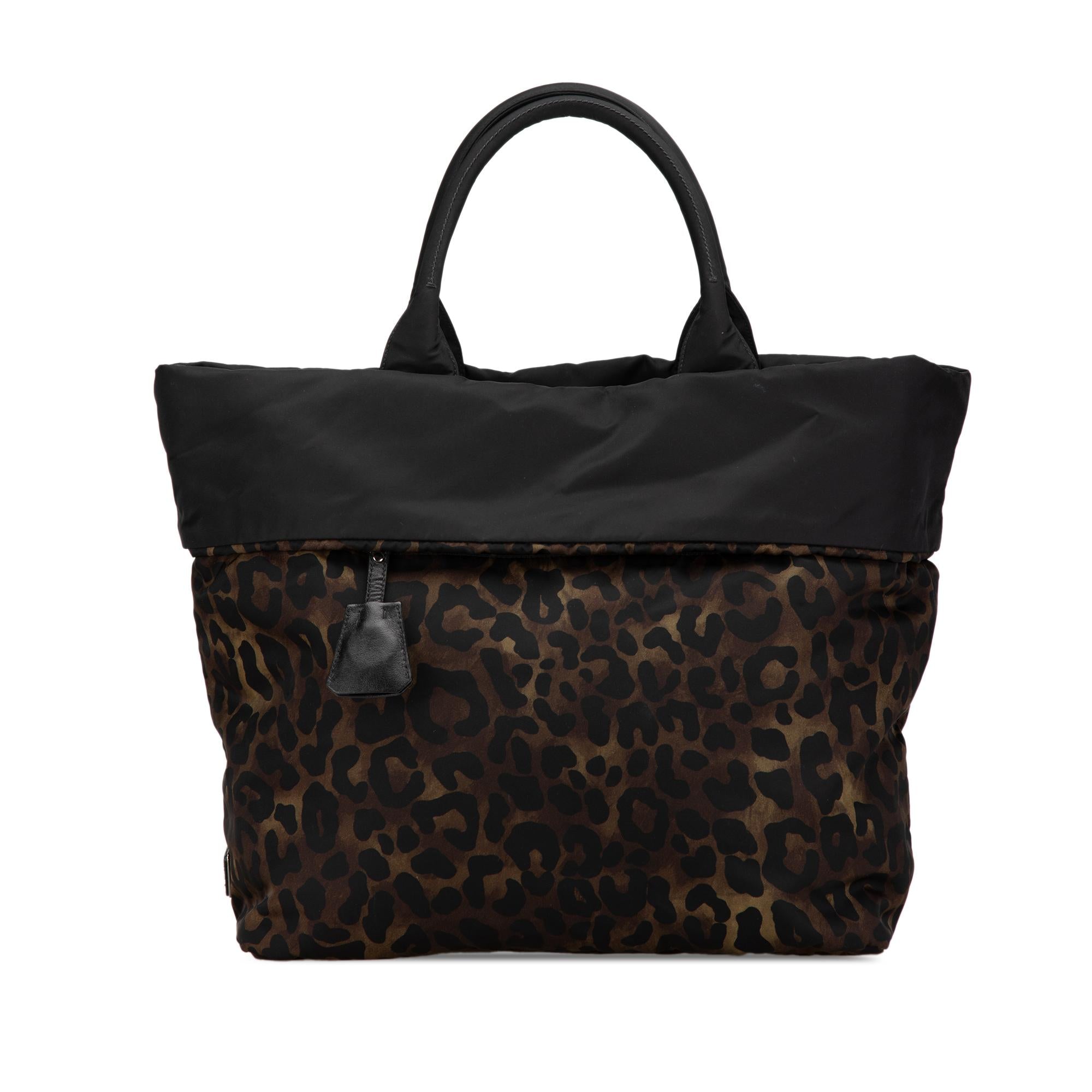 Prada Tessuto Leopard Print Reversible Satchel