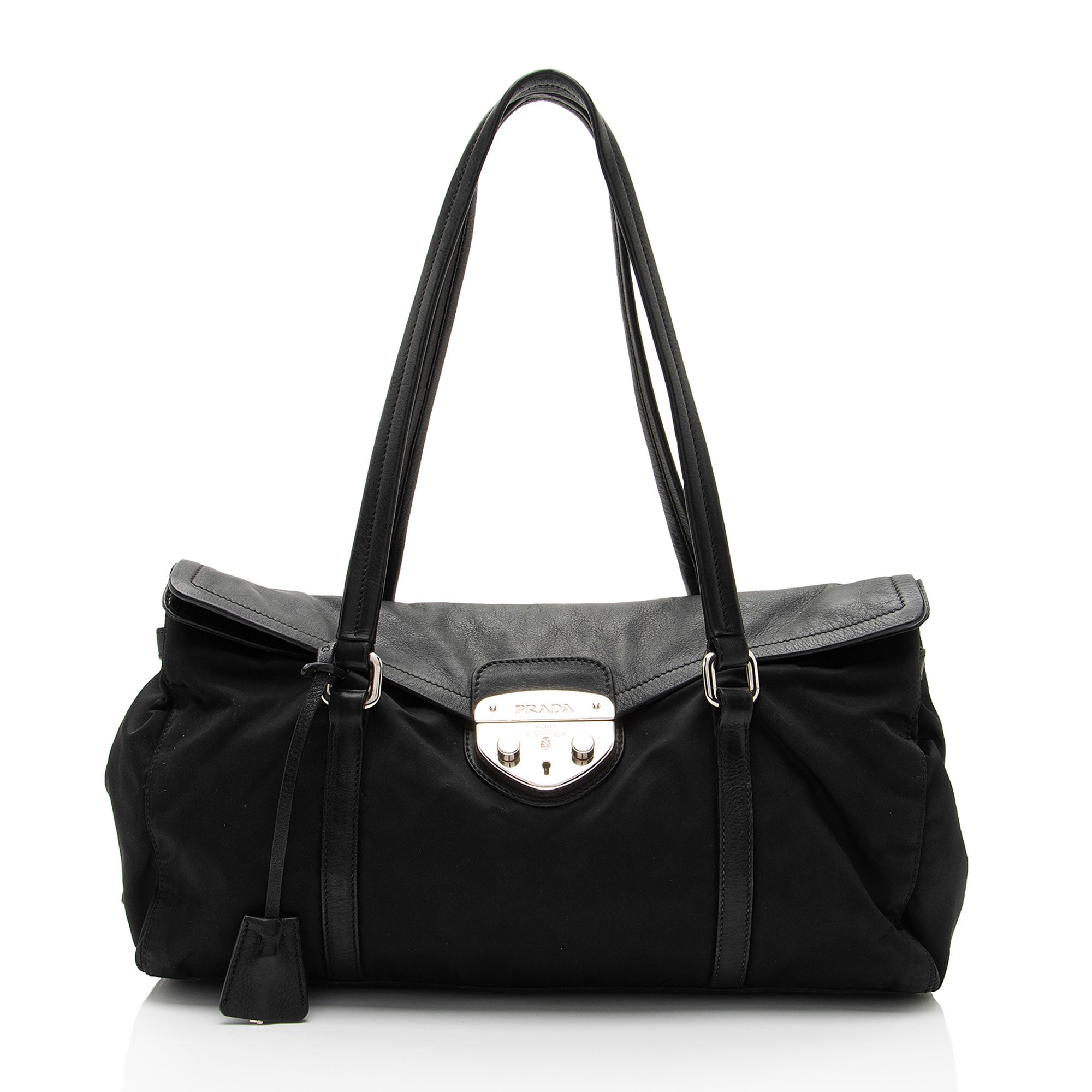 Prada Tessuto Pushlock Foldover Satchel (SHF-npkPQP)