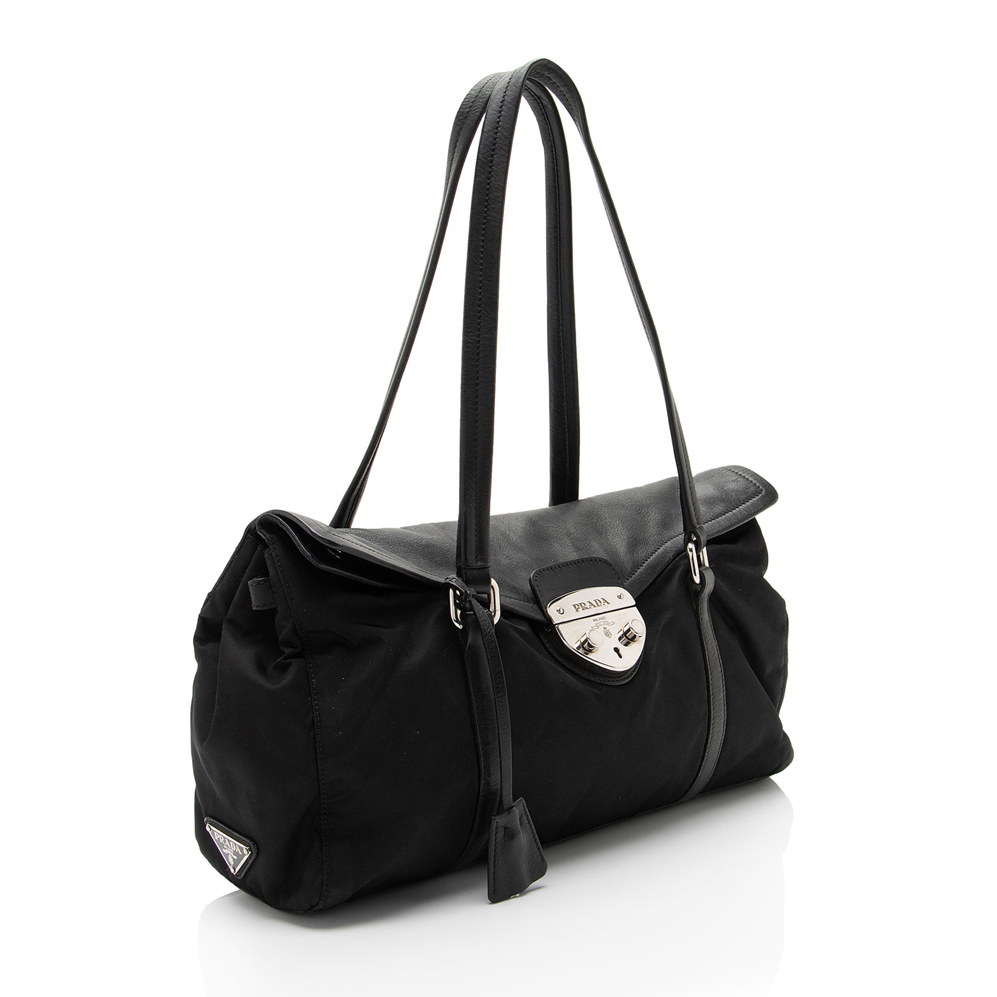 Prada Tessuto Pushlock Foldover Satchel (SHF-npkPQP)