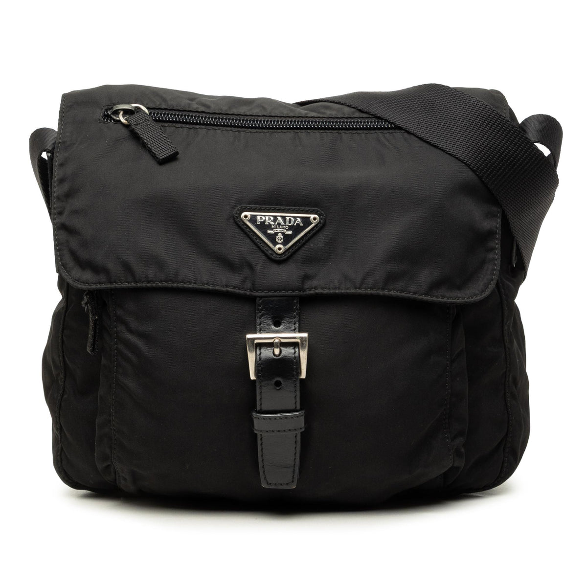Prada Tessuto Zip Buckle Messenger Bag