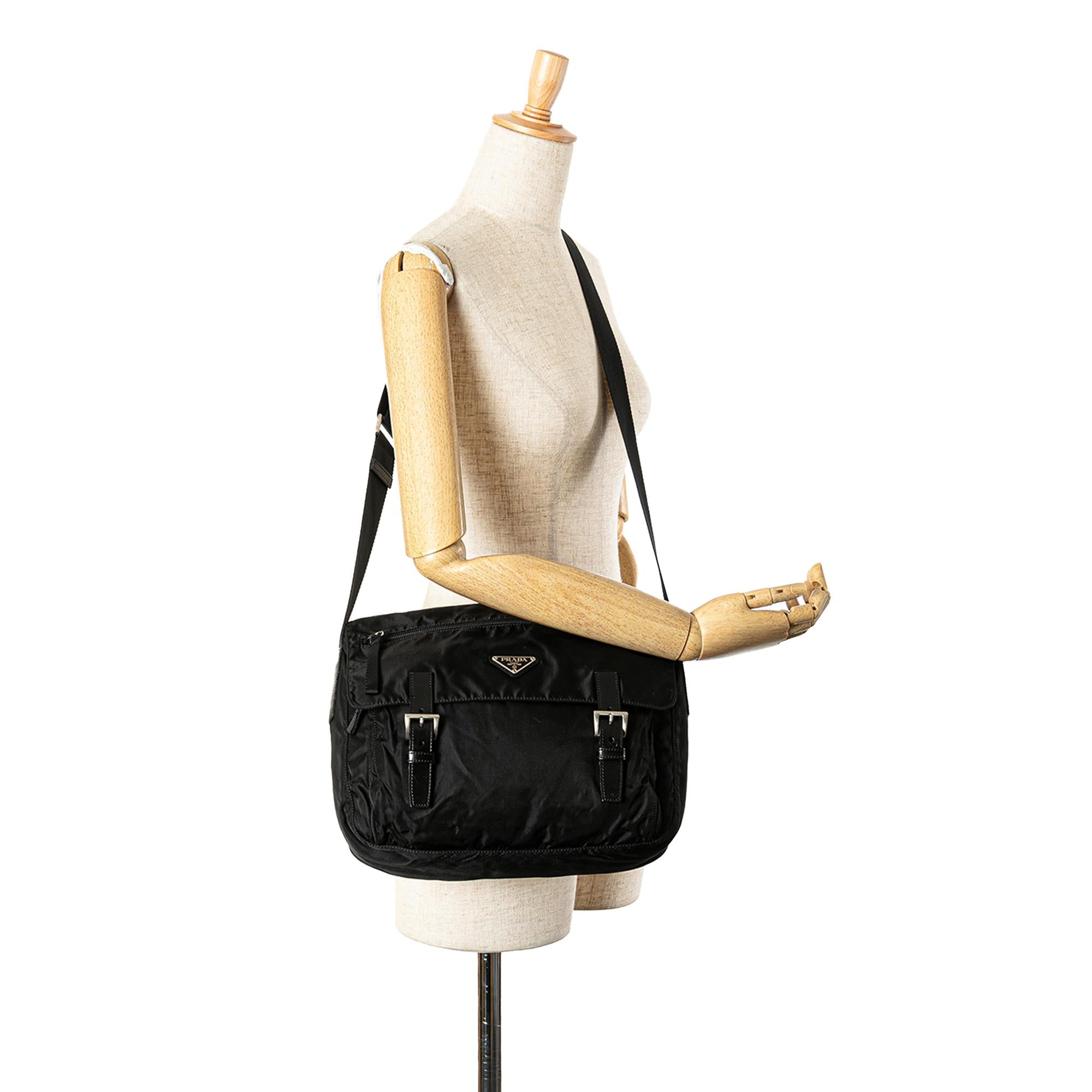 Prada Tessuto Zip Double Buckle Messenger Bag