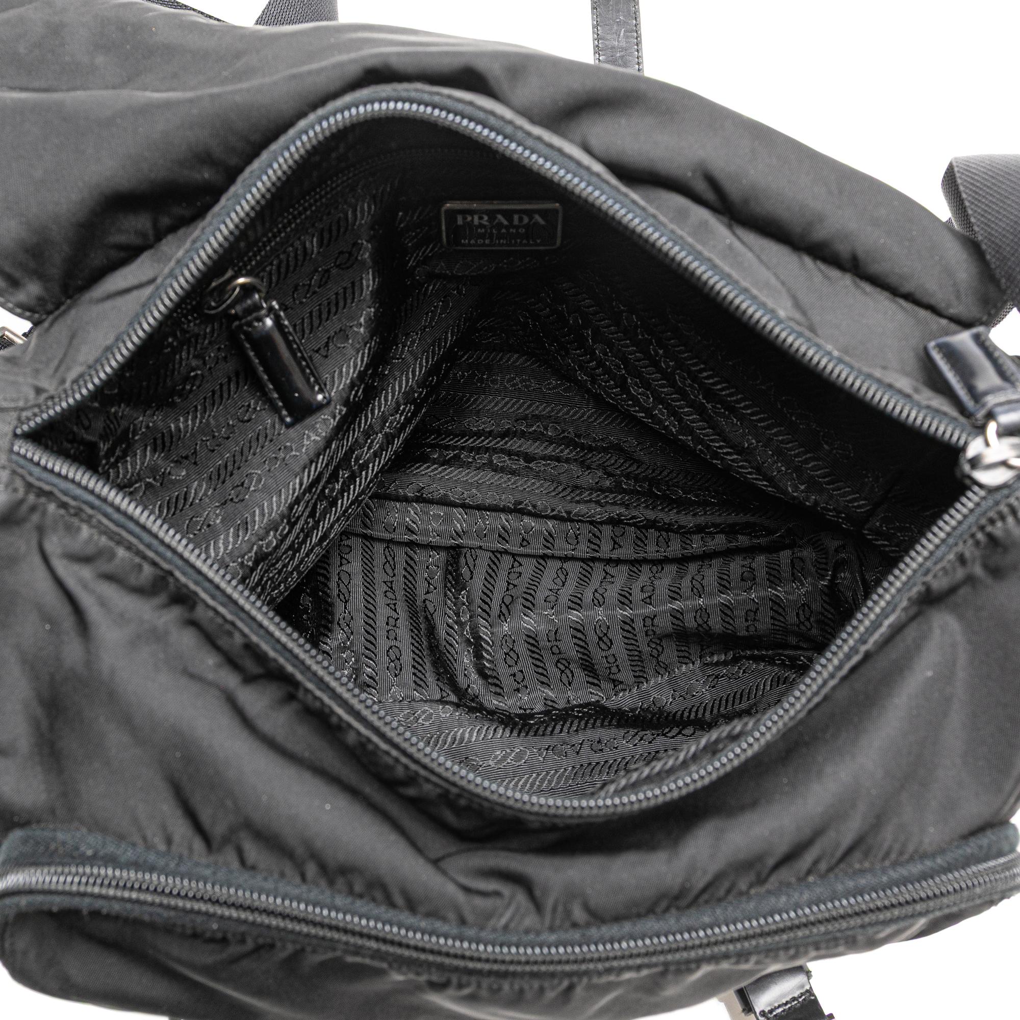 Prada Tessuto Zip Double Buckle Messenger Bag