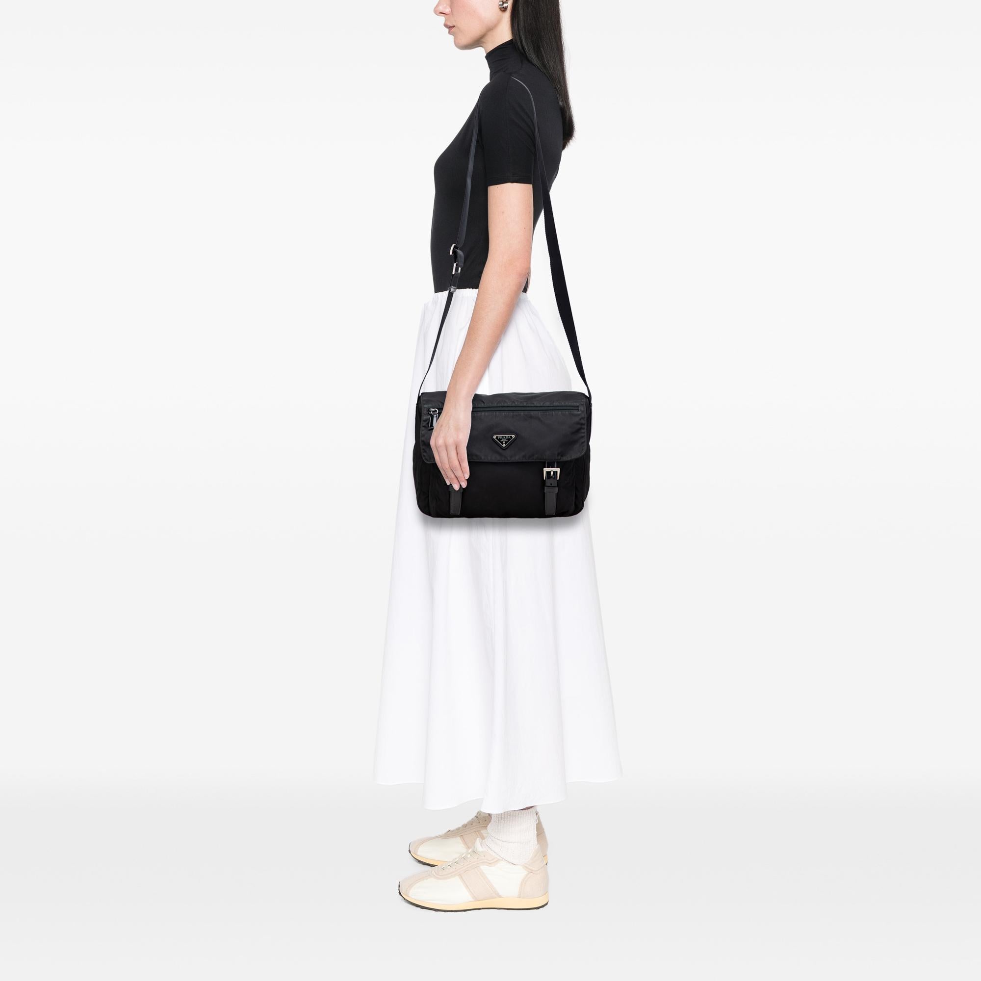 Prada Tessuto Zip Double Buckle Messenger Bag