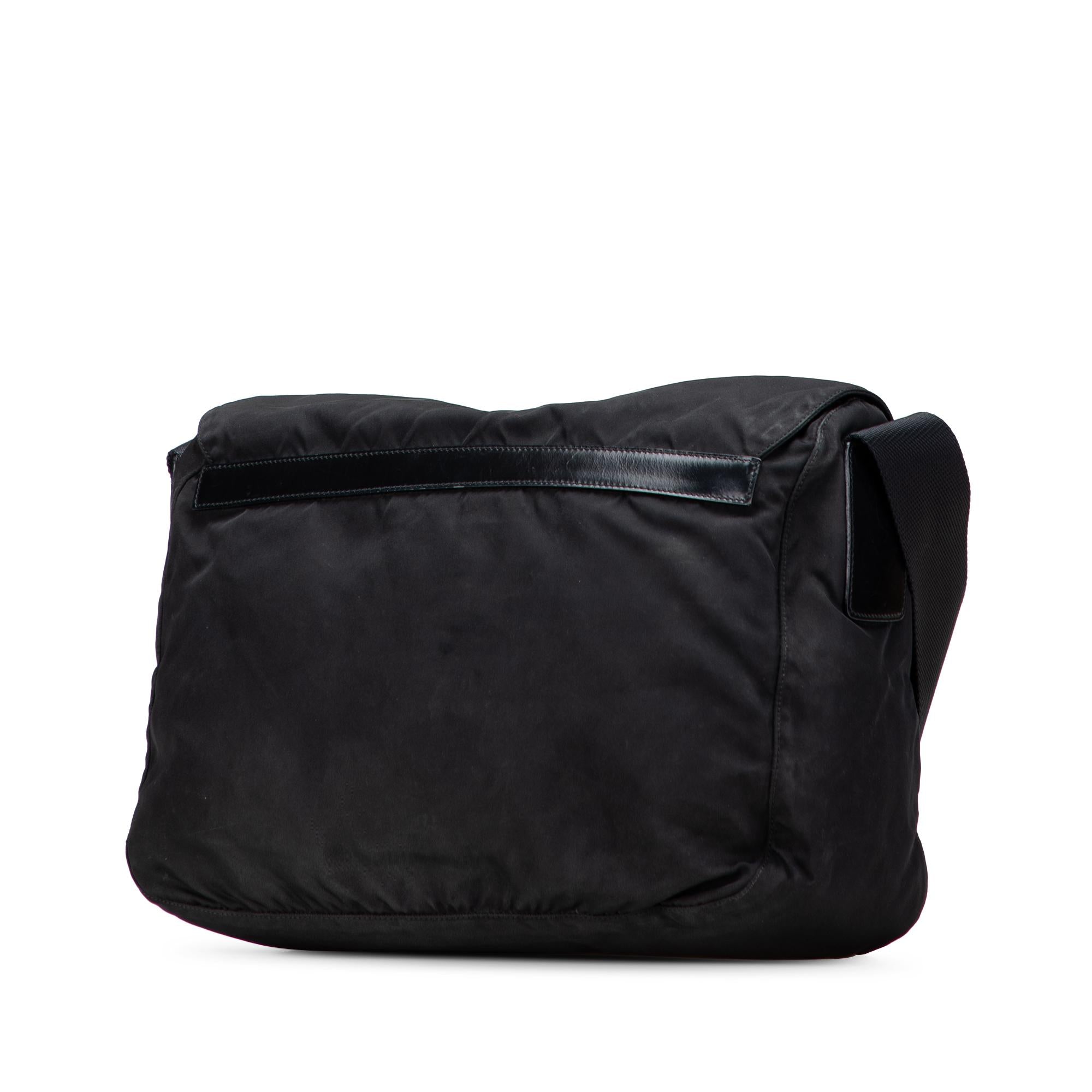 Prada Tessuto Zip Double Buckle Messenger Bag