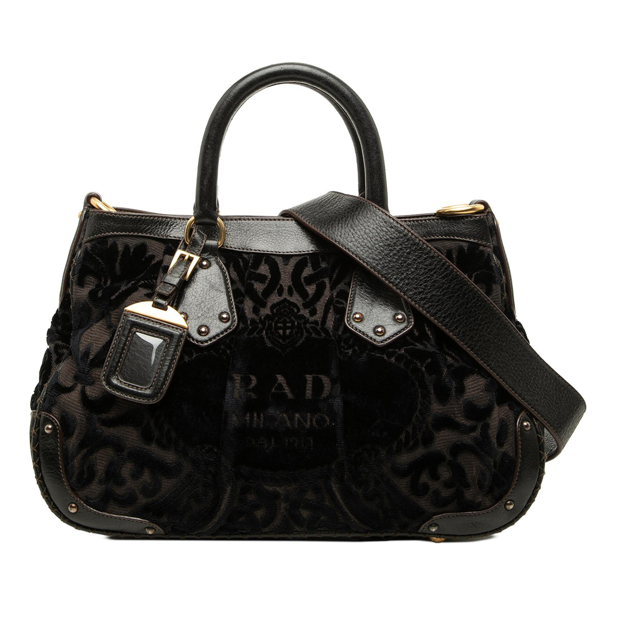 Prada Velluto Burnout and Canvas Canapa Logo Convertible Tote