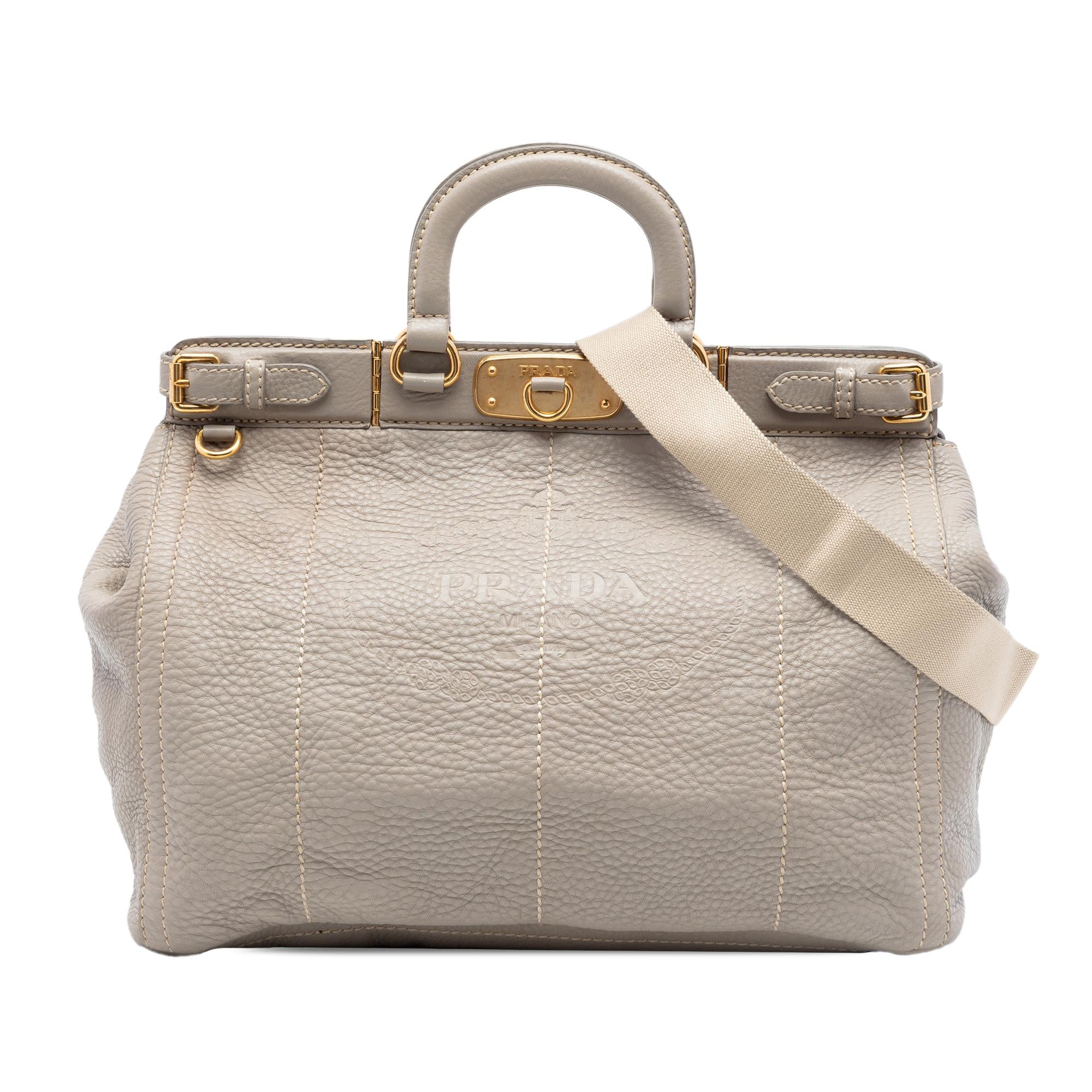 Prada Vitello Daino Canapa Logo Frame Satchel